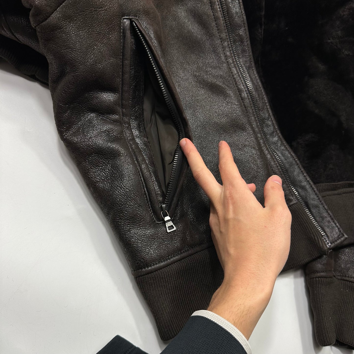 Prada Milano 00’s Leather Sheepskin Fur Full Lined Bomber Jacket - IT52 (L)