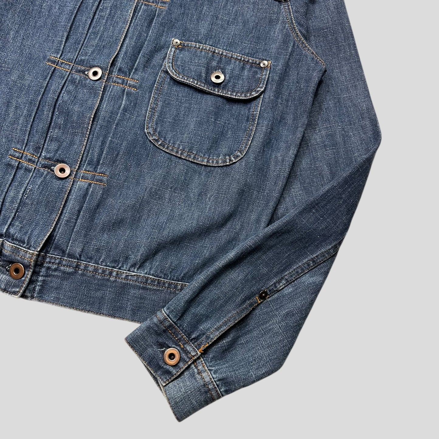 Miu Miu 2001 Runway Denim Fiammoto Pleated Work Jacket - S/M