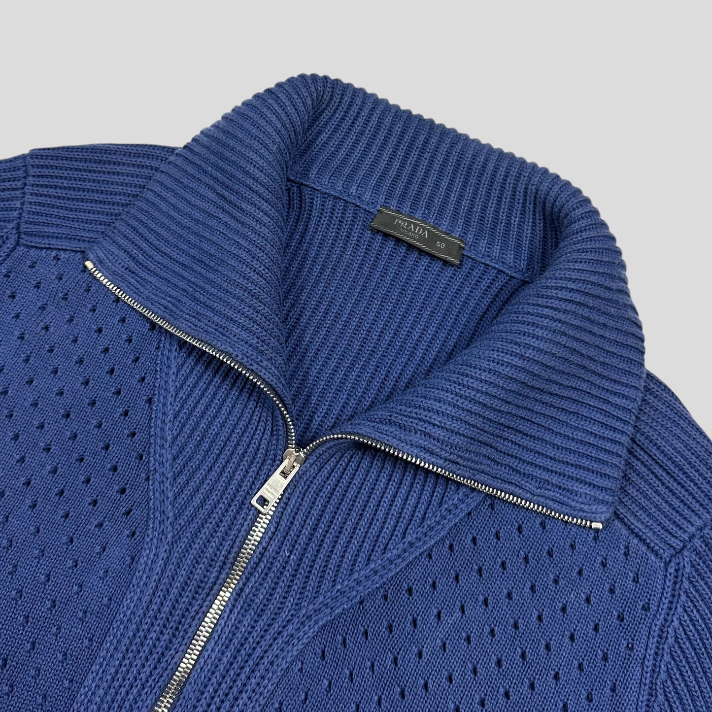Prada Milano 2018 Perforated Heavy Cable Knit Cardigan Jacket - M