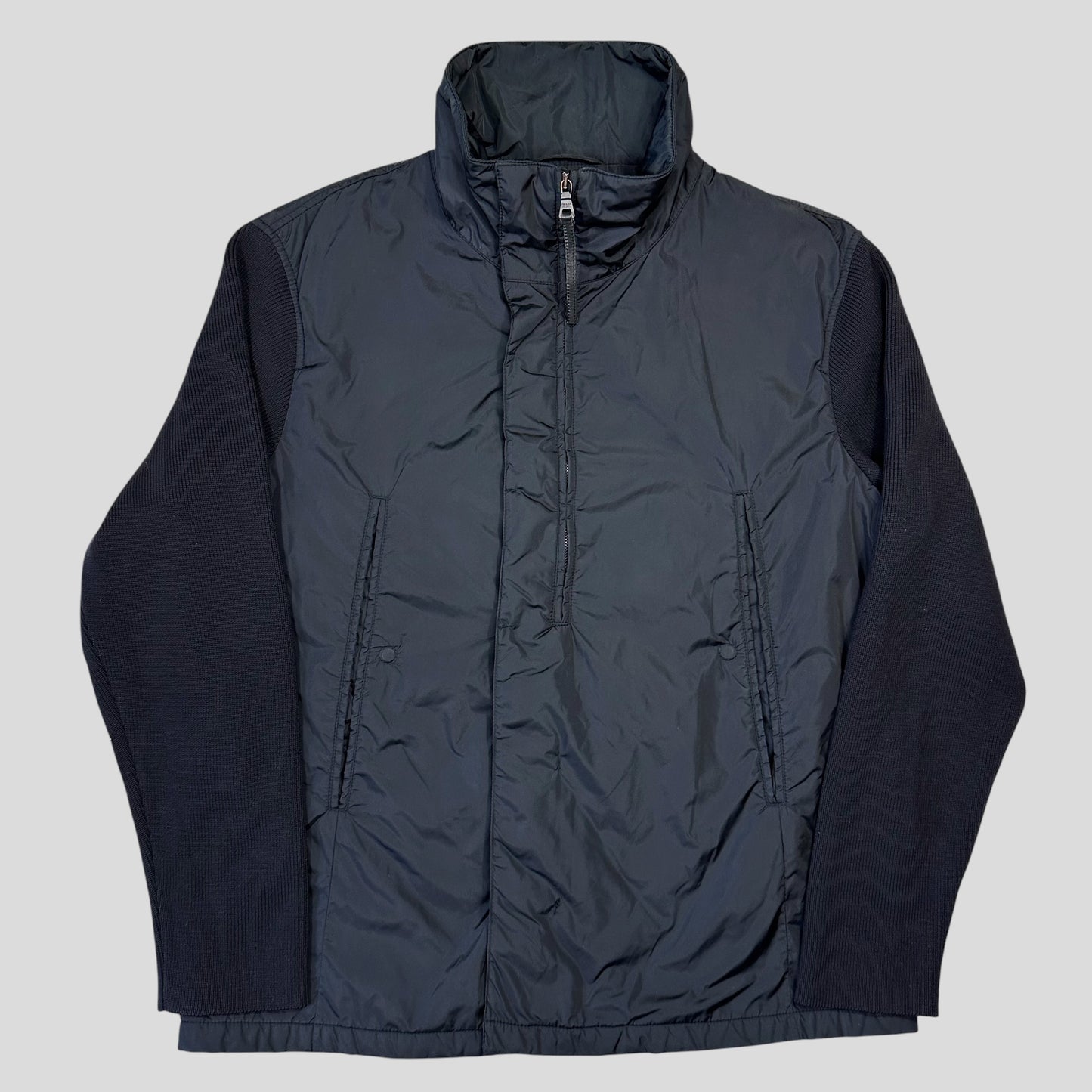 Prada Milano 2001 Asymetric Hybrid Wool and Nylon Jacket - L/XL