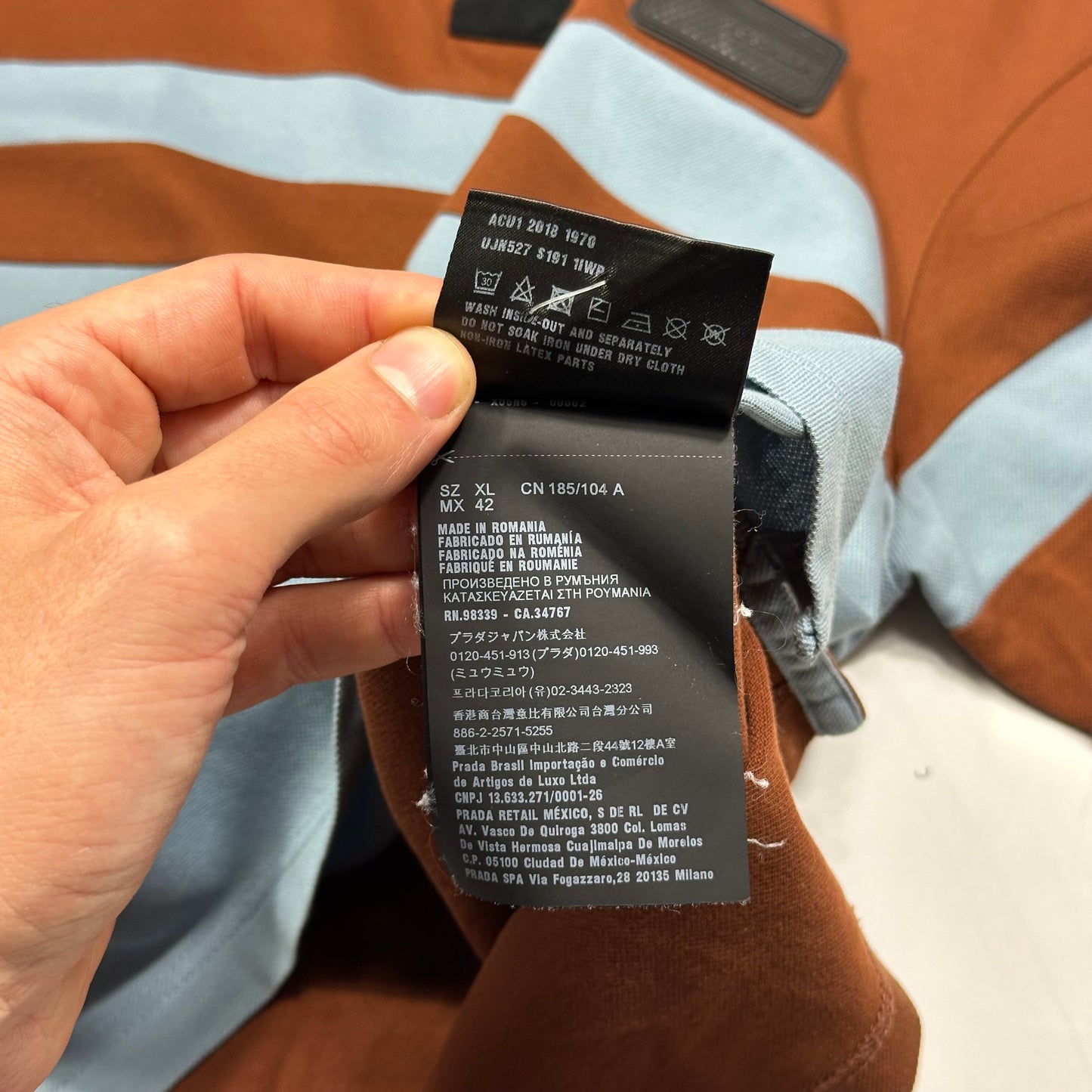 Prada 2018 Rubber Race Logo Asymmetrical Panelled Shirt - L