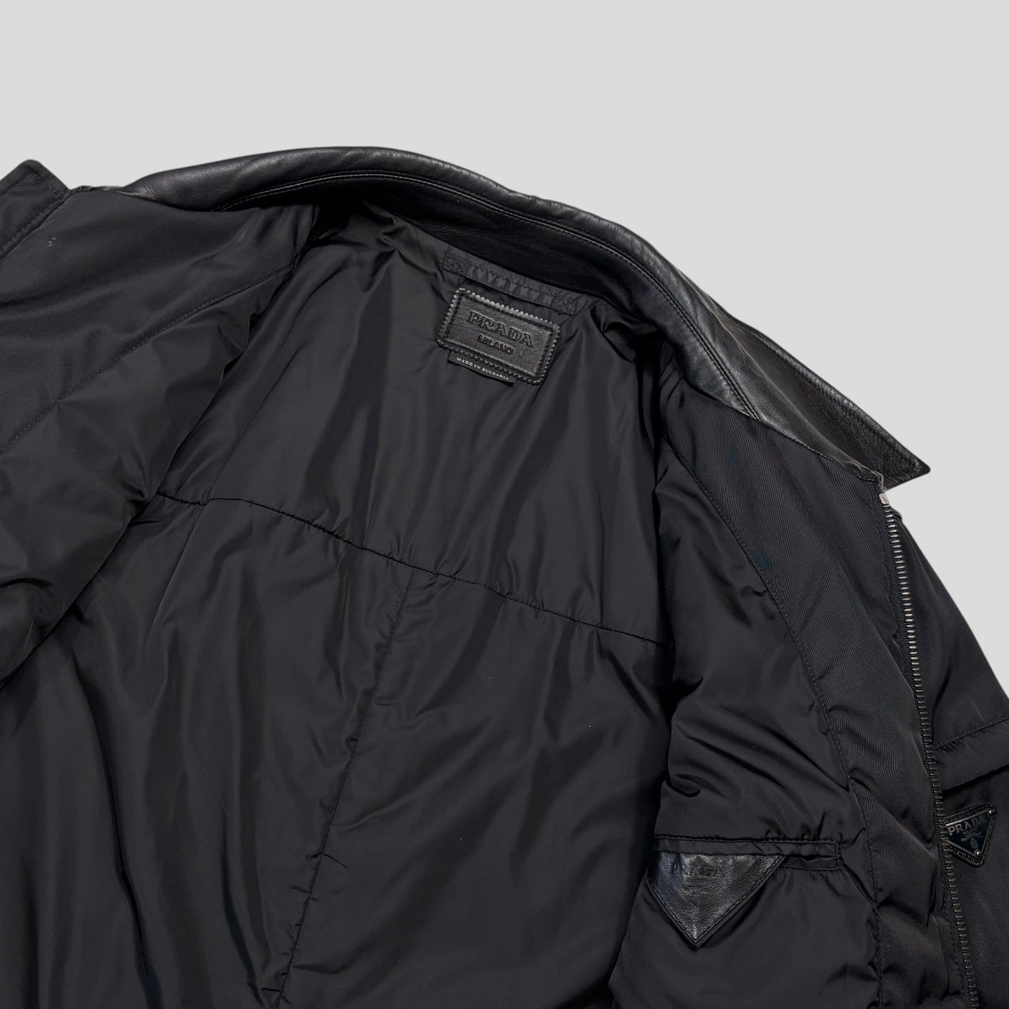Prada 2013 Triangle Logo Gabardine Nylon & Leather Blouson Jacket - L/XL