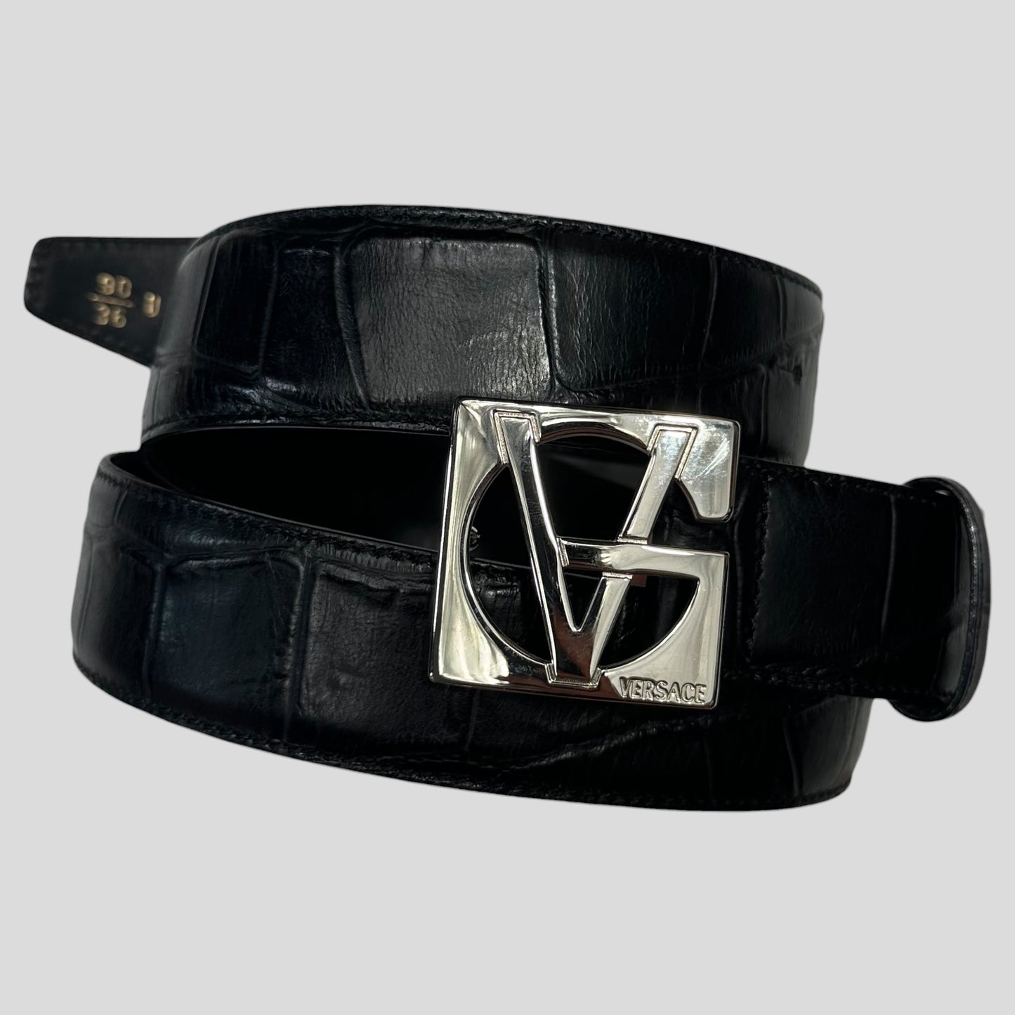 Gianni Versace 90’s Alligator Leather GV Buckle Belt