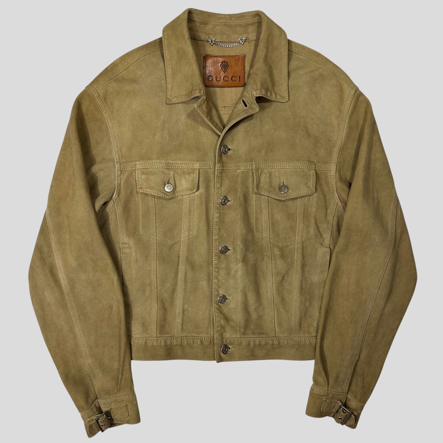 Gucci by Tom Ford 00’s Suede Leather Belted Boxy Trucker Jacket - IT52