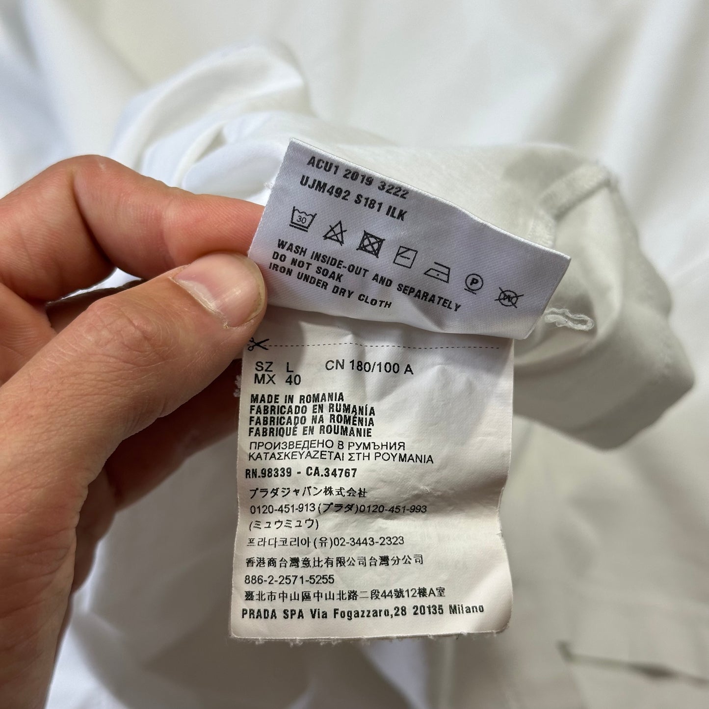 Prada 2019 Double Logo White Triangle T-shirt - M