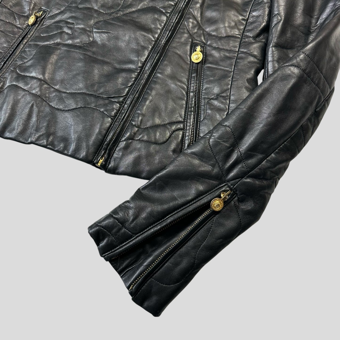 Gianni Versace 1997 Leather Puzzle Camo Biker Jacket - S