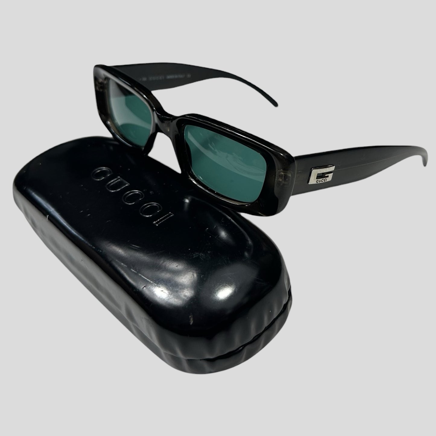 Gucci by Tom Ford 1996 Blue Tint G Logo Square Sunglasses