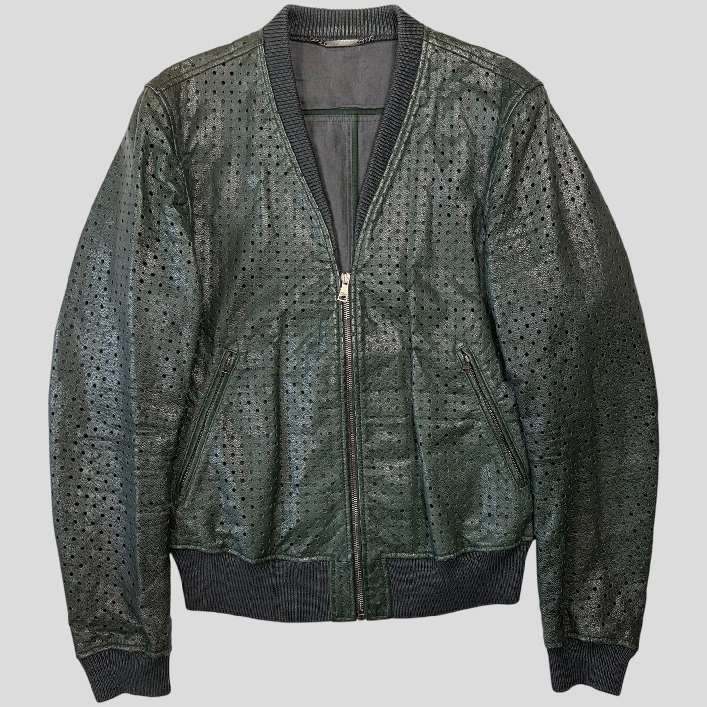 Dolce & Gabanna SS21 Perforated Goat Leather Bomber Jacket - S/M