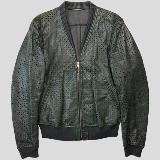 Dolce & Gabanna SS21 Perforated Goat Leather Bomber Jacket - S/M