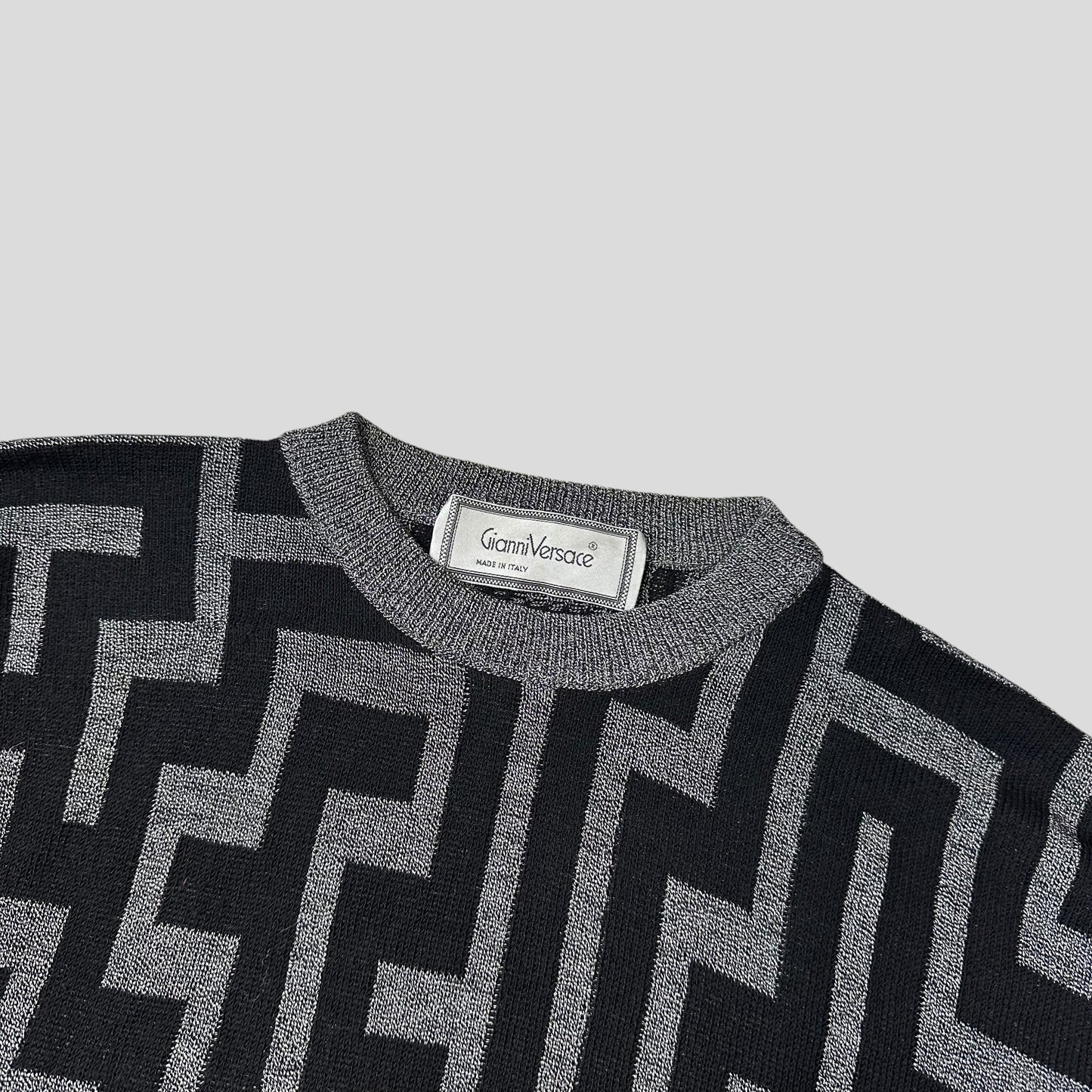 Gianni Versace 90’s Greca Key Pattern Wool Knit - IT54
