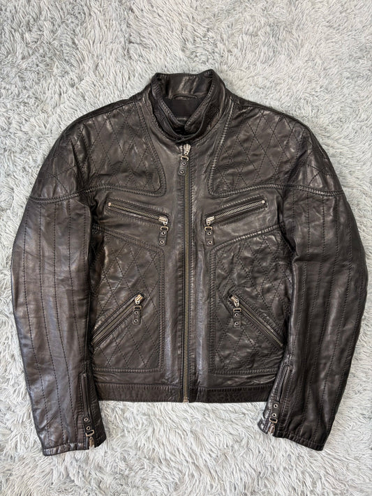 Just Cavalli SS08 Leather Quilted Multipocket Panelled Biker Jacket - L