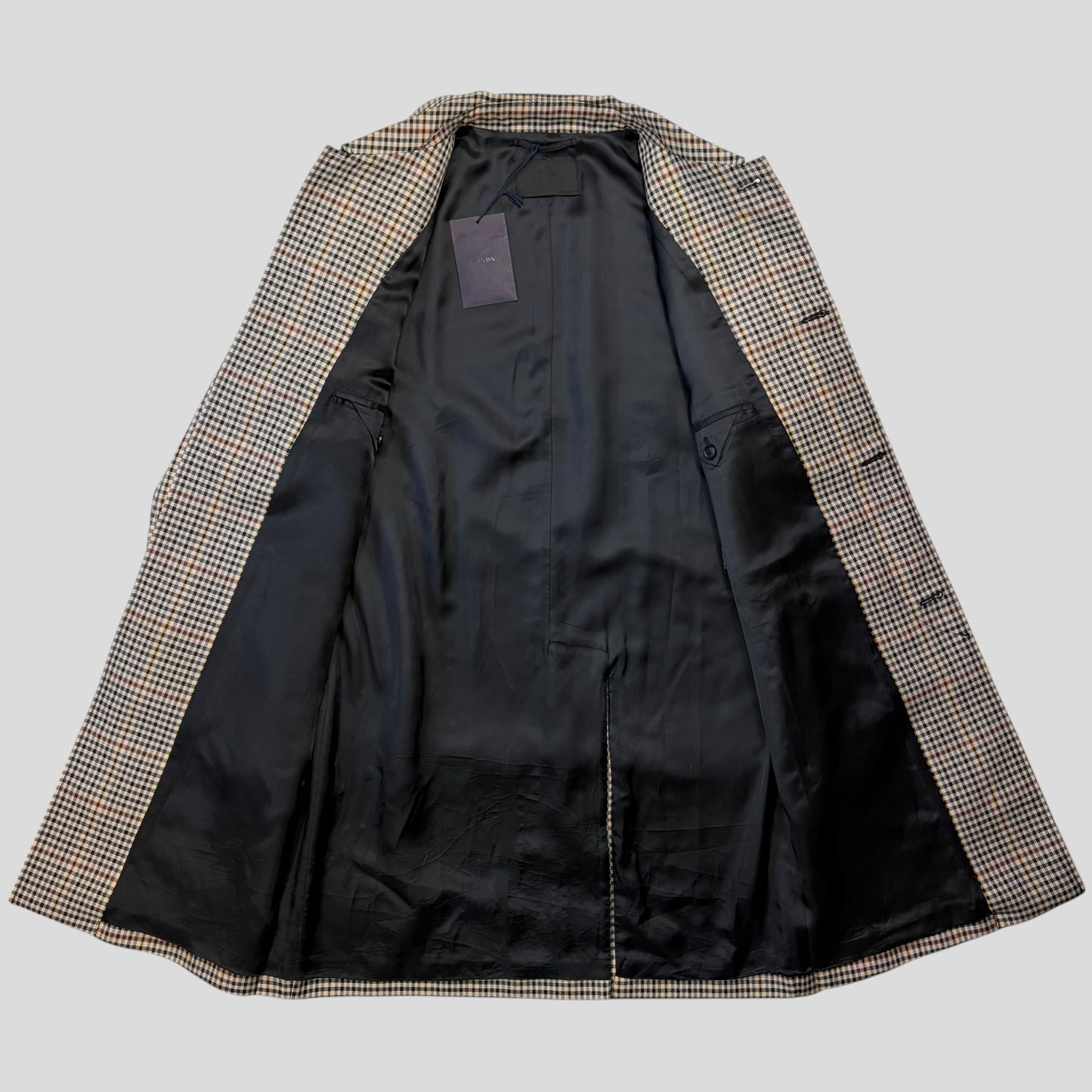 Prada 2020 Plaid Houndstooth Impermeable Virgin Wool Car Coat  - M