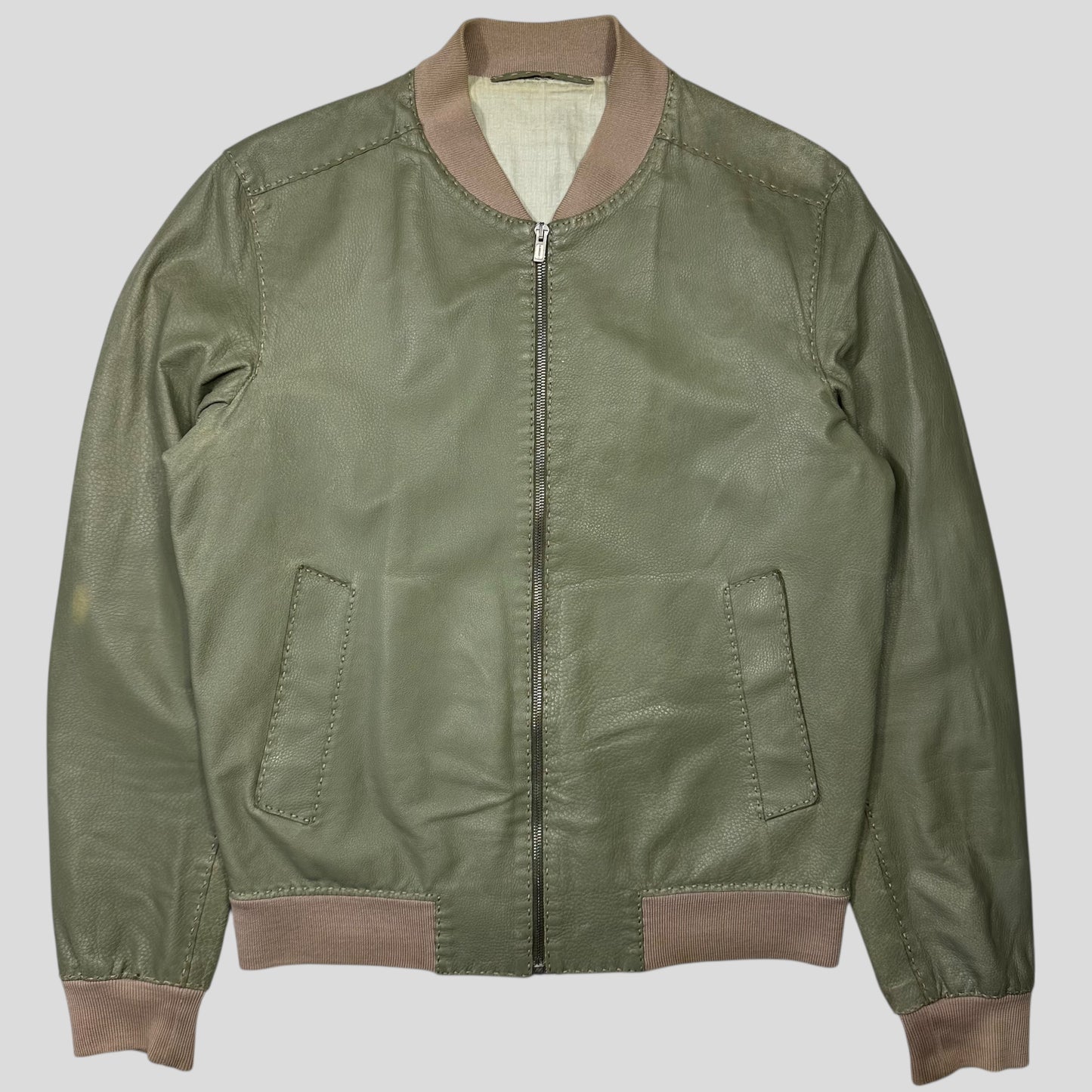 Fendi Avocado Green Lambskin Leather FF Zucca Bomber Jacket - IT46 (S/M)