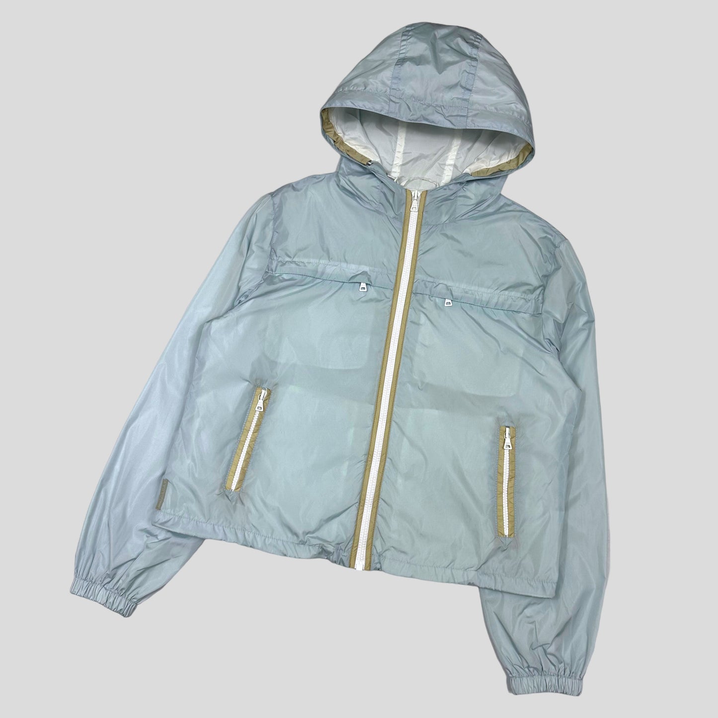 Prada Sport 2009 Baby Blue Cropped Nylon Shimmer Jacket - UK8