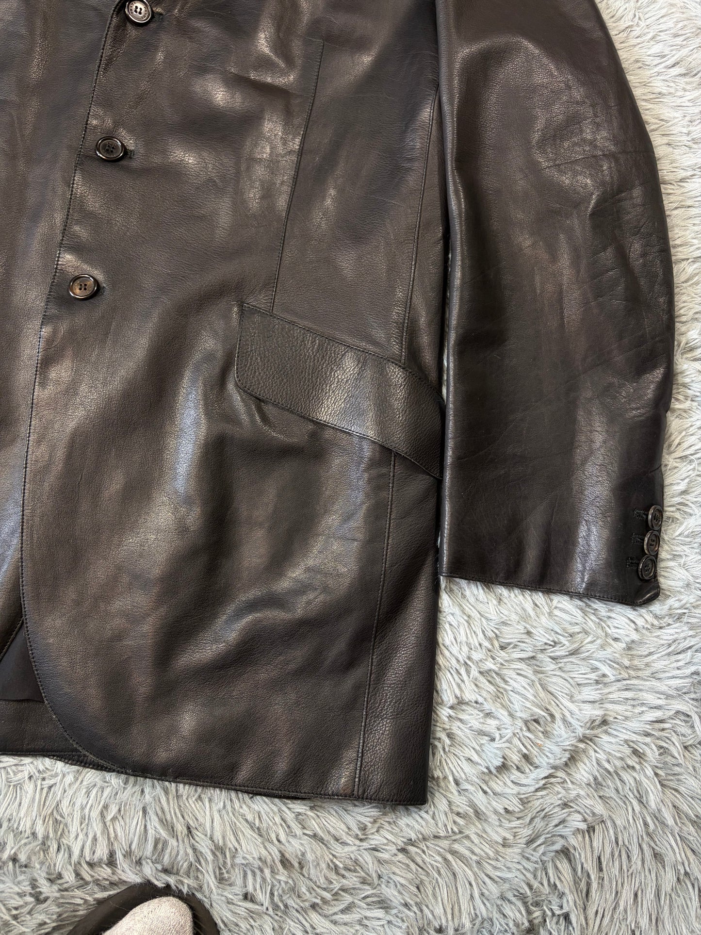 Prada Milano 00’s Black Leather Lined Asymmetric Blazer Coat - IT52