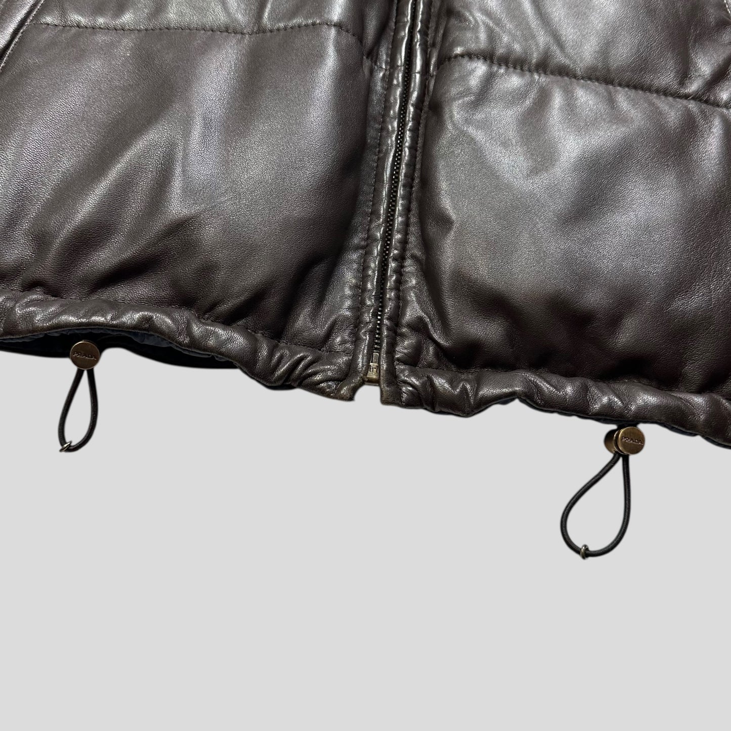 Prada Milano 2012 Leather Reversible Triangle Logo Nylon Puffer Jacket - L