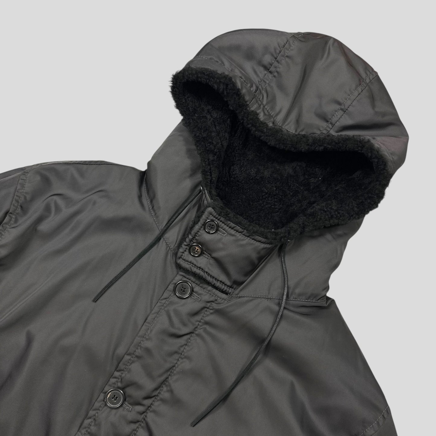 Prada Milano 00’s Sherpa Hood Padded Nylon Canvas Multipocket Coat - XXL