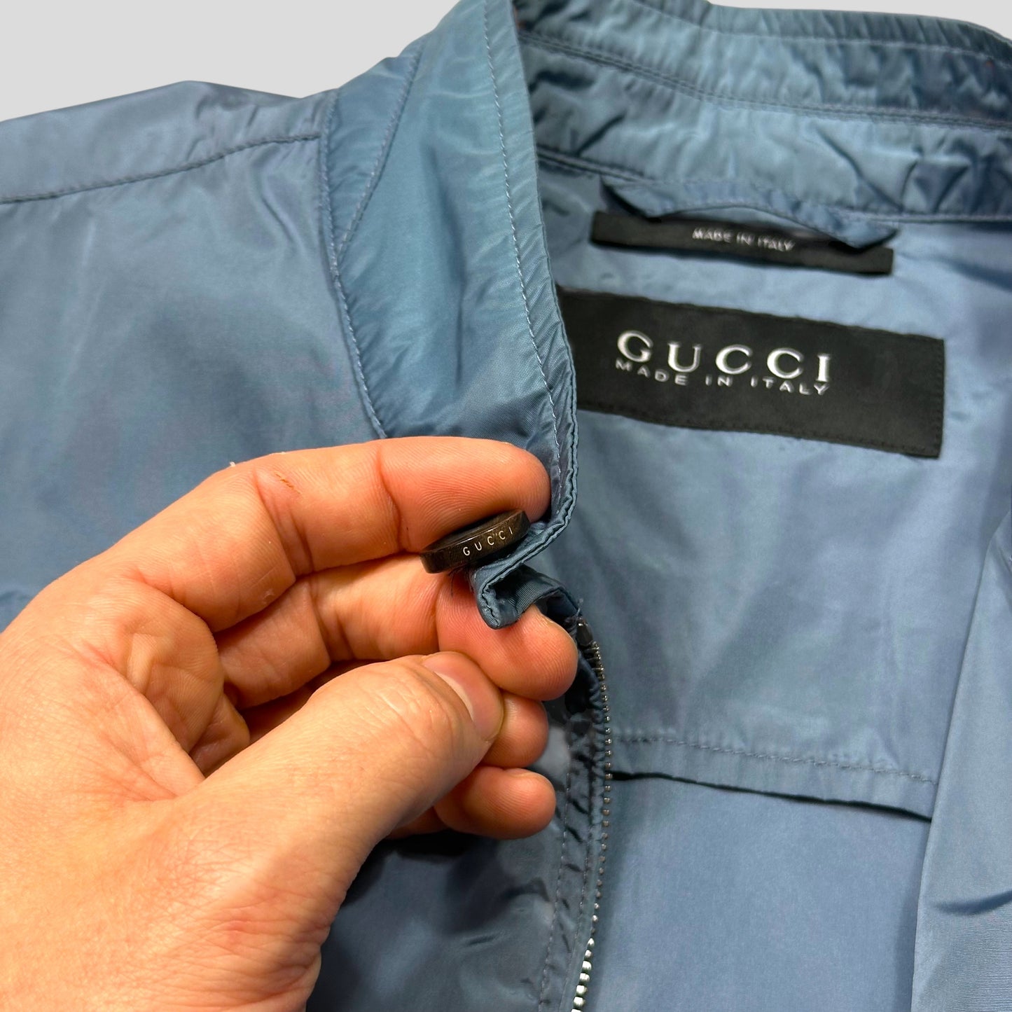 Gucci 2012 Baby Blue Stripe Seam Nylon Shimmer Jacket - IT52 (L)