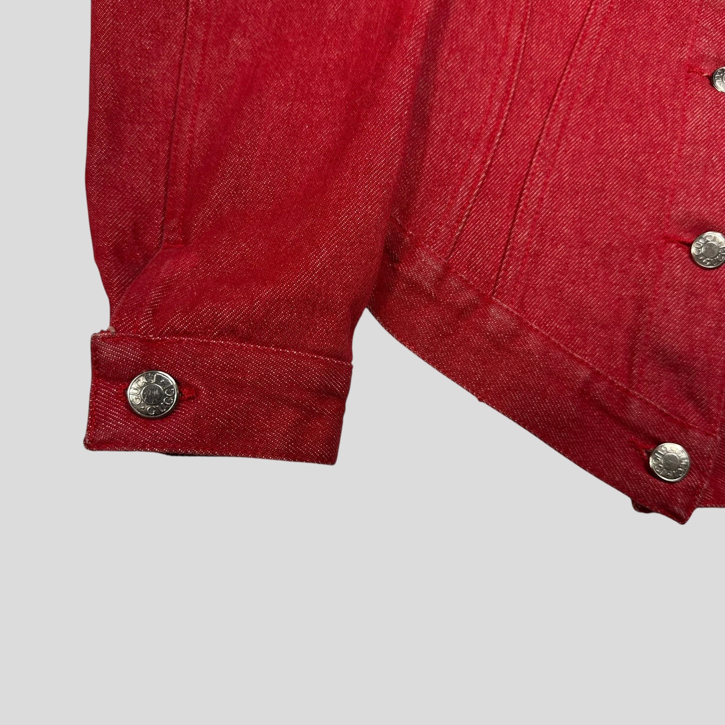 Gucci by Tom Ford 1999 Red Denim Cropped Front Drop Jacket - IT42