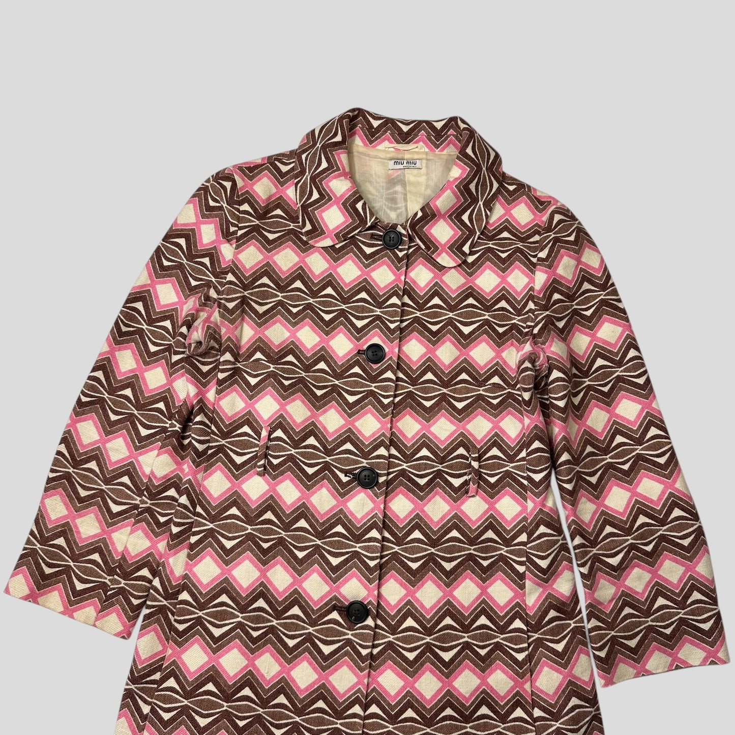 Miu Miu 00’s Aztec Pattern Silk & Wool Overcoat - IT42