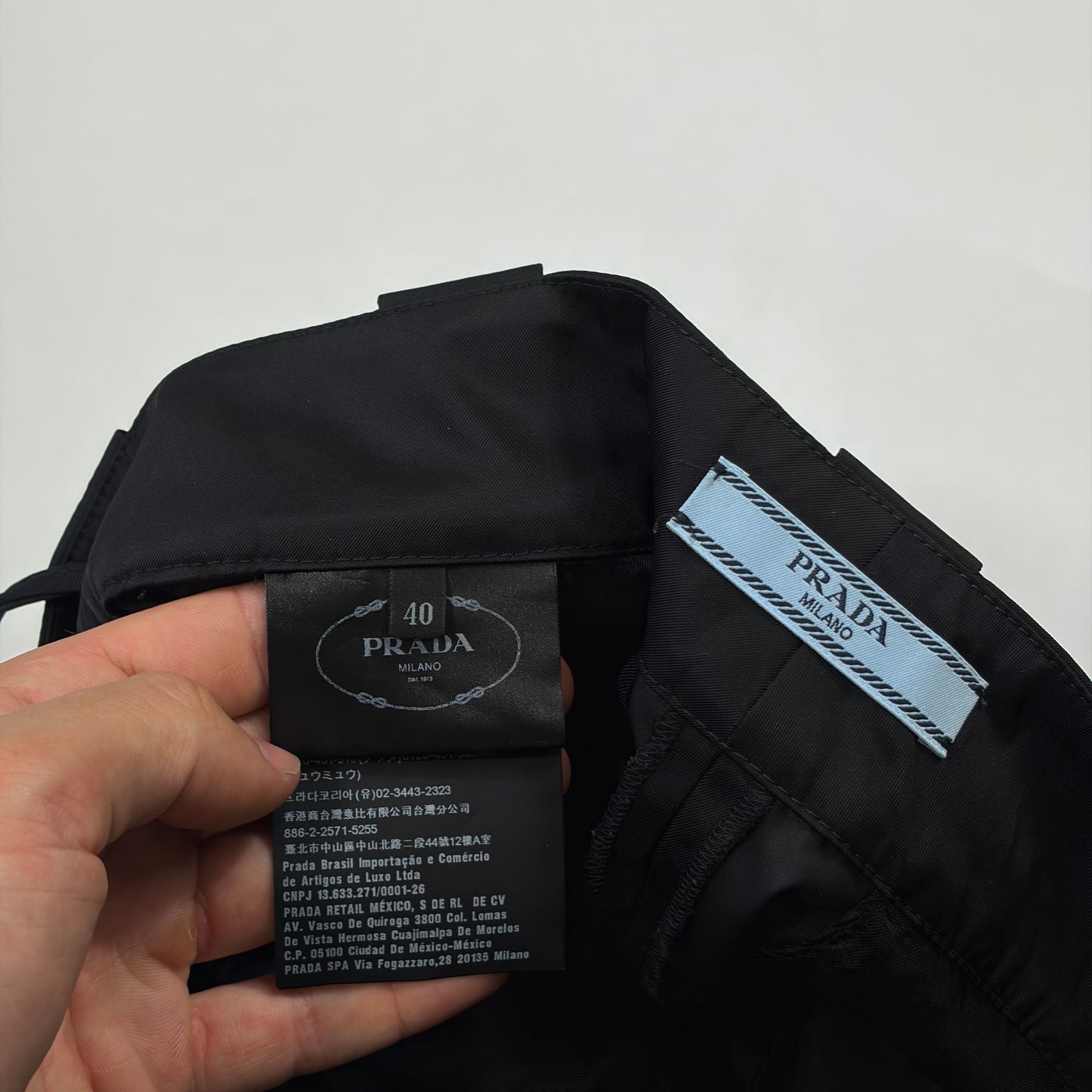 Prada Milano 2018 Black Nylon Gabardine Triangle Logo Trousers - IT40