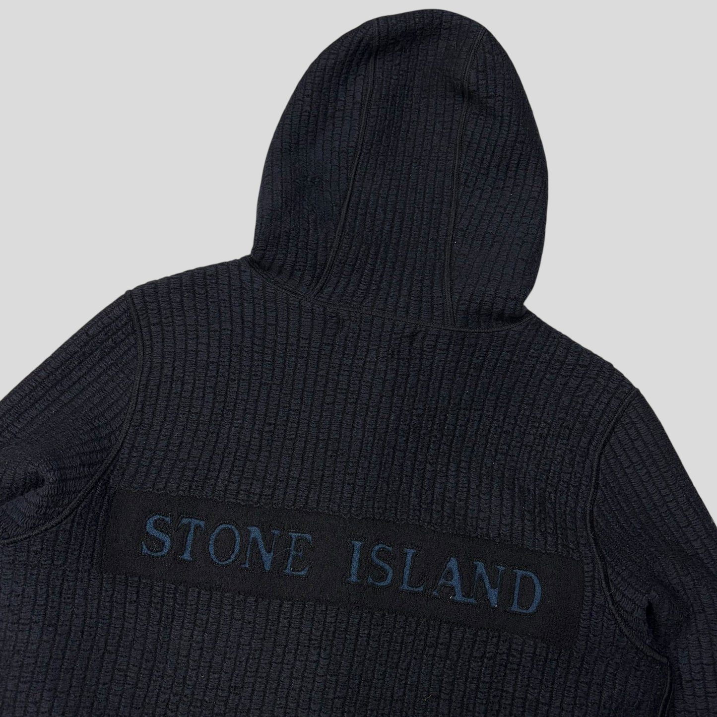 Stone Island AW04 Heavy Ribbed Knit Spellout Hoodie Jacket - M