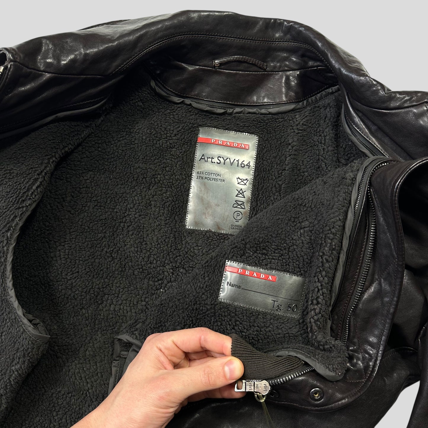 Prada Sport 2007 Leather Logo Antique Finish 2 in 1 Sherpa Flight Jacket - IT50 (M)