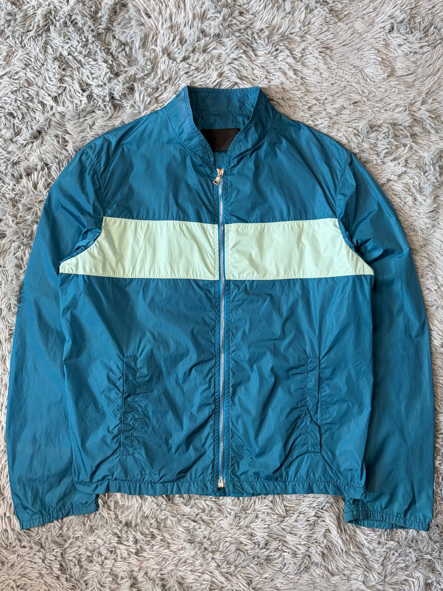 Prada Milano 00’s Teal and Mint Nylon Panelled Nylon Jacket - M