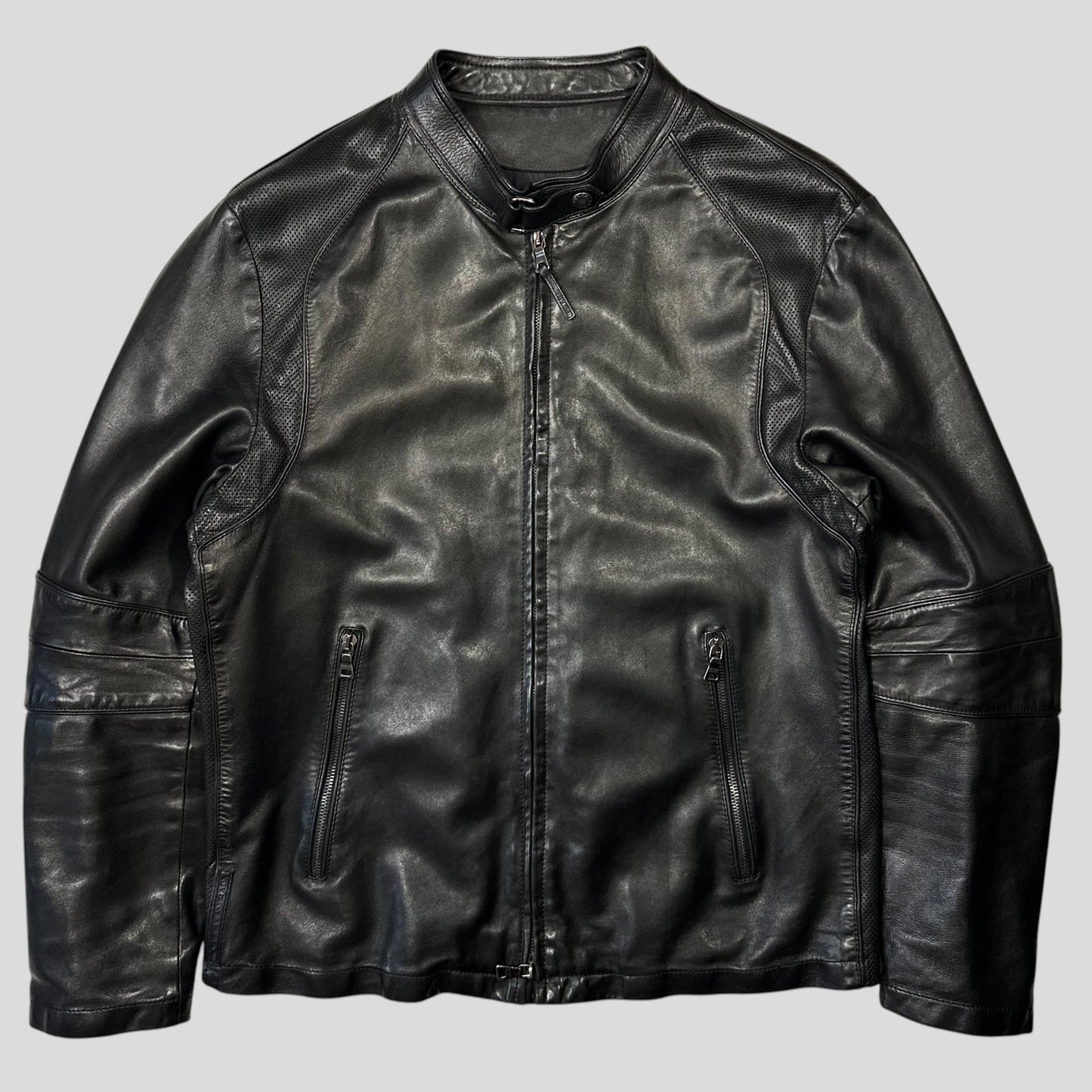 Prada Sport 2006 Leather Perforated Café Racer Logo Jacket - M