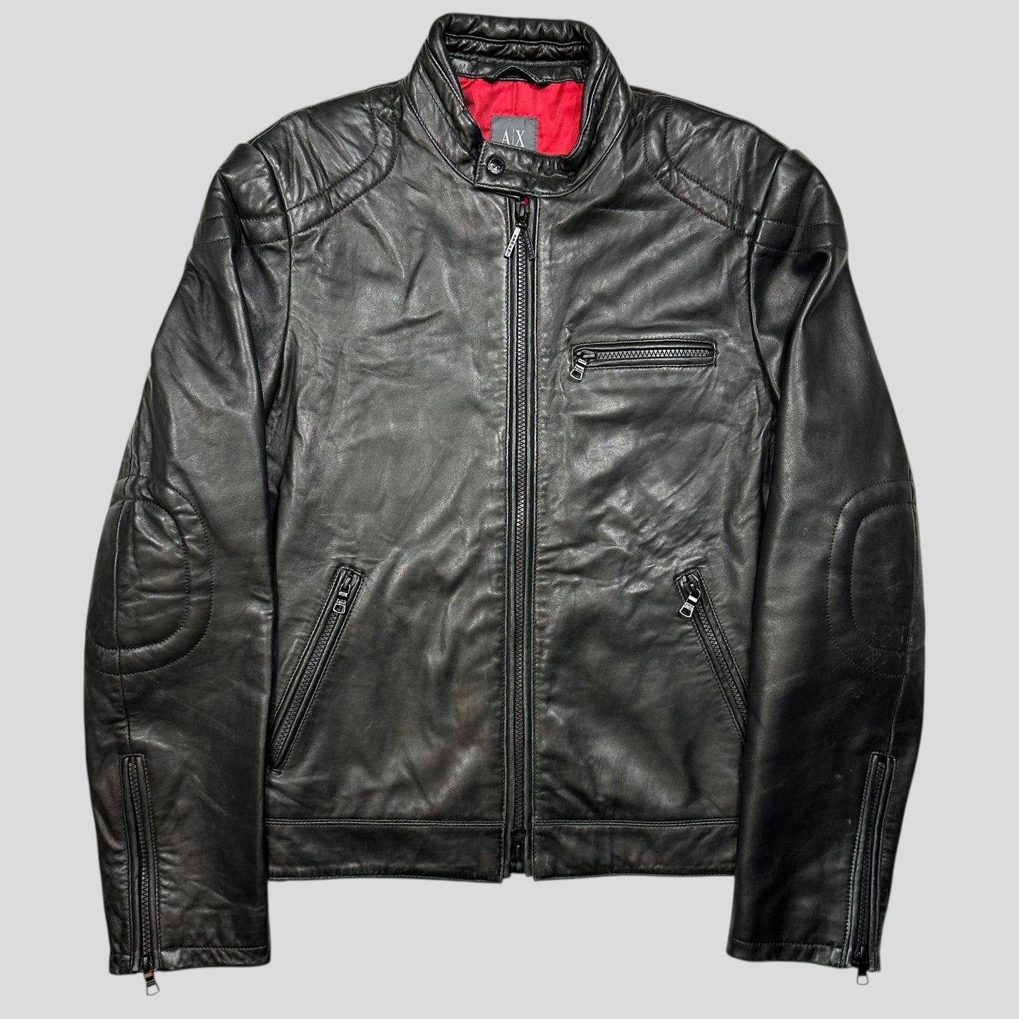 Armani Leather Moto Padded Biker Jacket - S