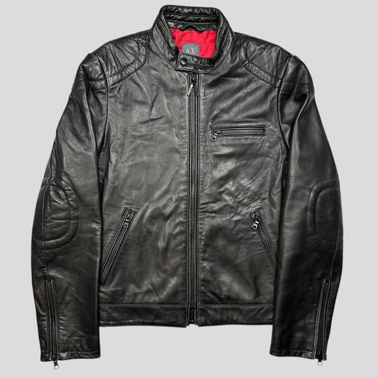 Armani Leather Moto Padded Biker Jacket - S