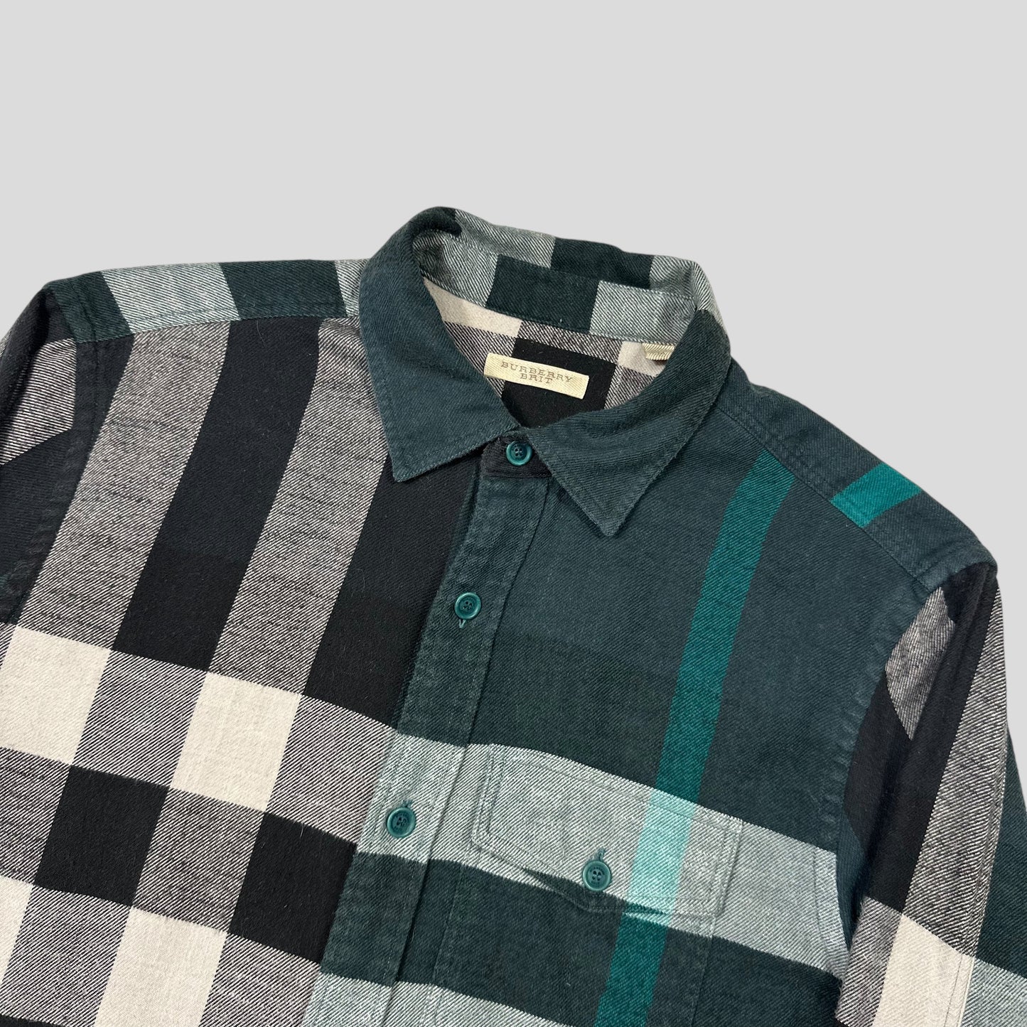 Burberry Green Nova Check Flannel Cotton Longsleeve Shirt - M