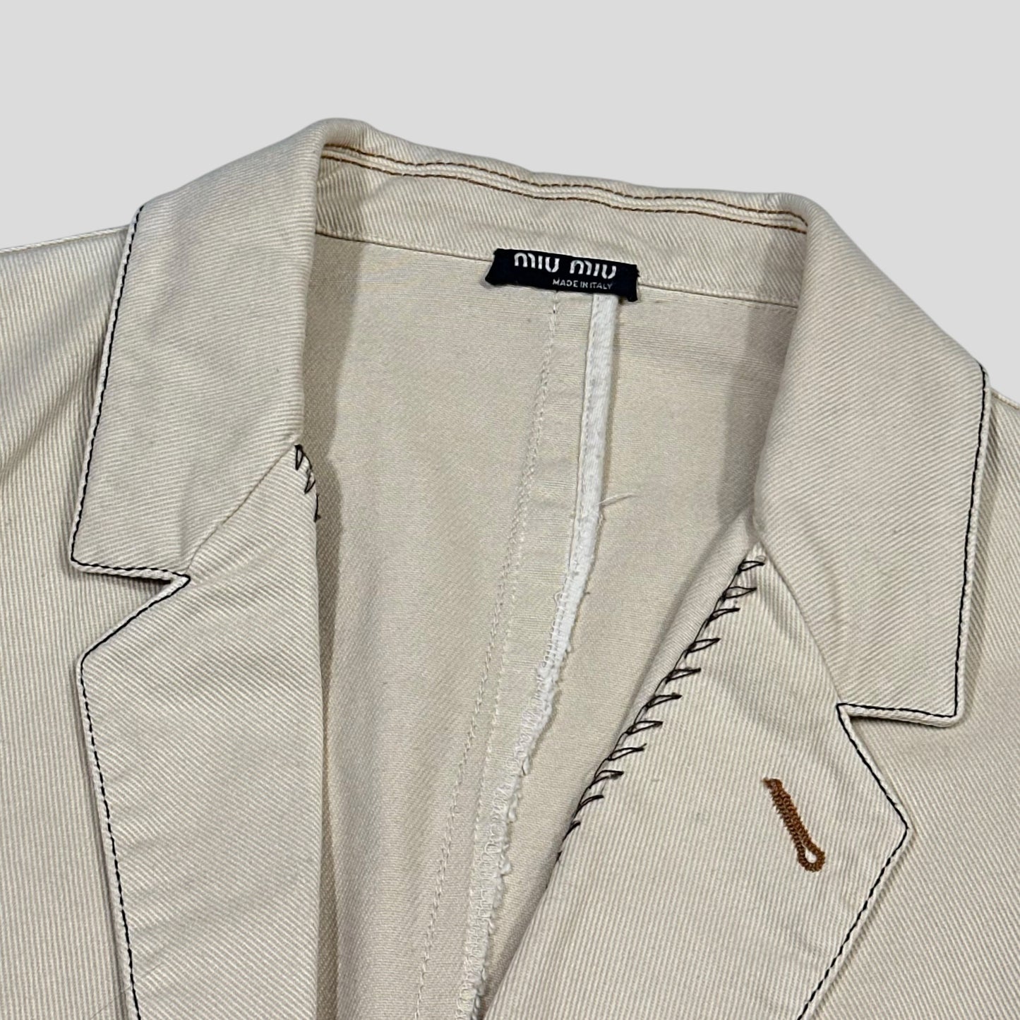 Miu Miu 00’s Contrast Stitch Cotton Cowboy Blazer Jacket - IT50