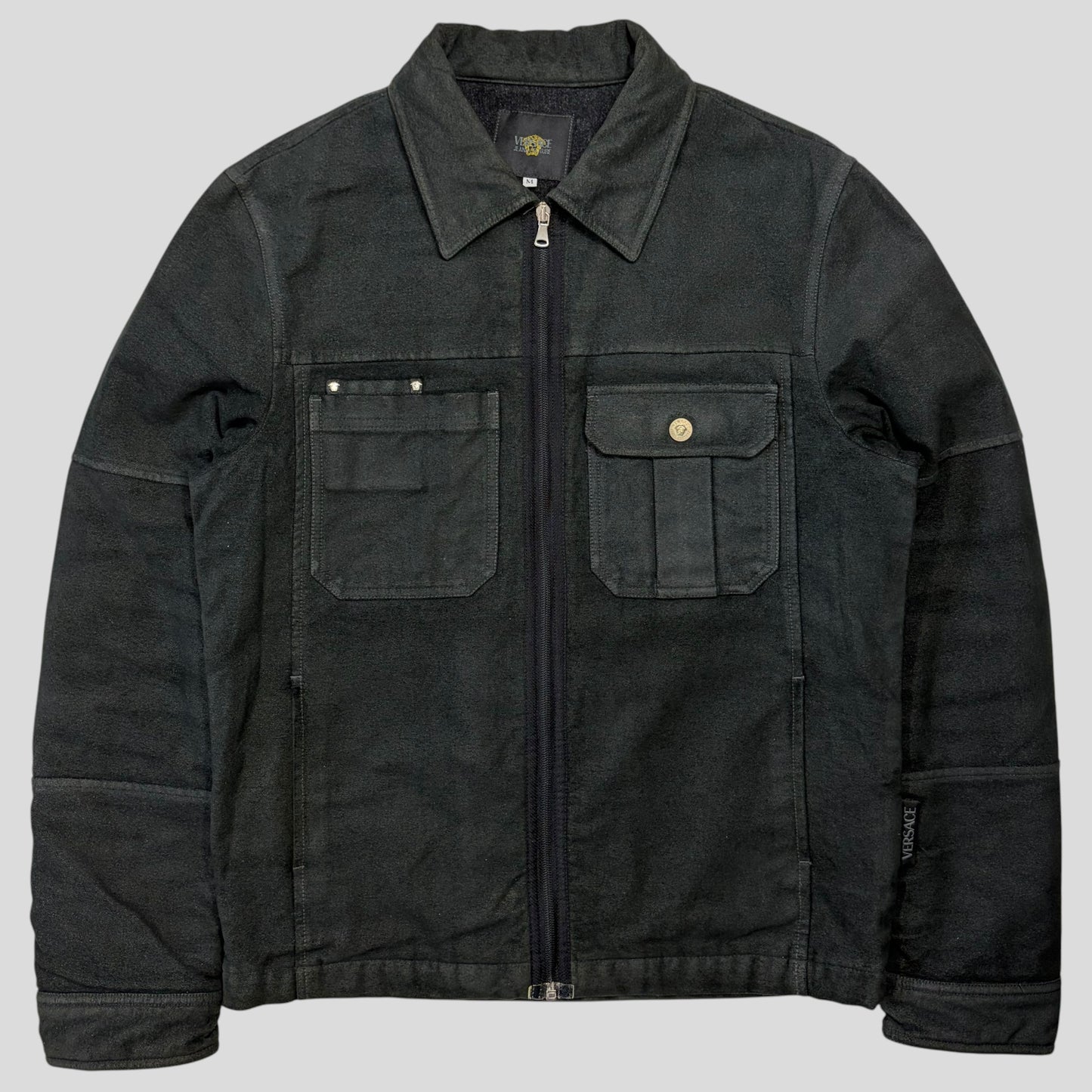 Versace VJC 00’s Moleskin Cotton Asymmetric Stud Pocket Jacket - M