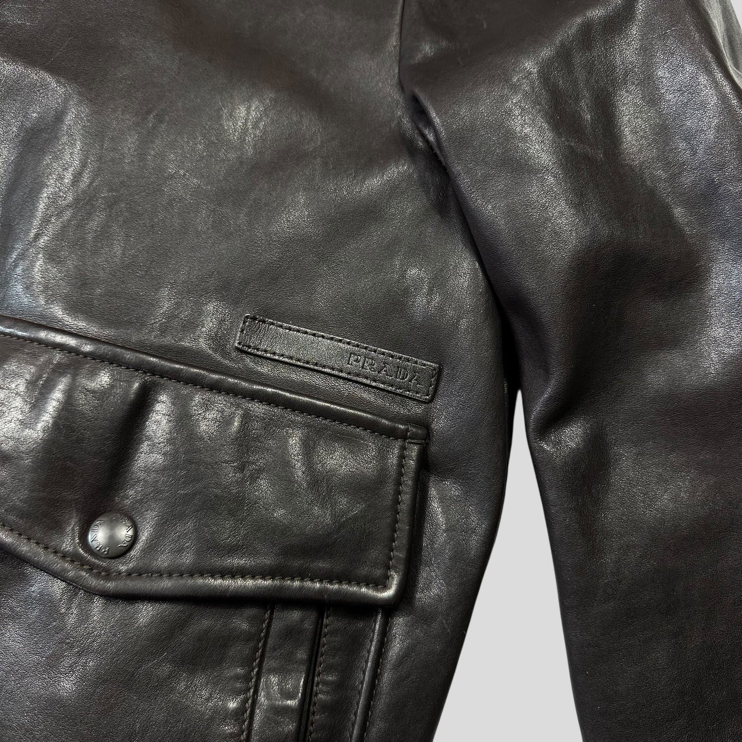 Prada Sport 2007 Leather Logo Antique Finish 2 in 1 Sherpa Flight Jacket - IT50 (M)