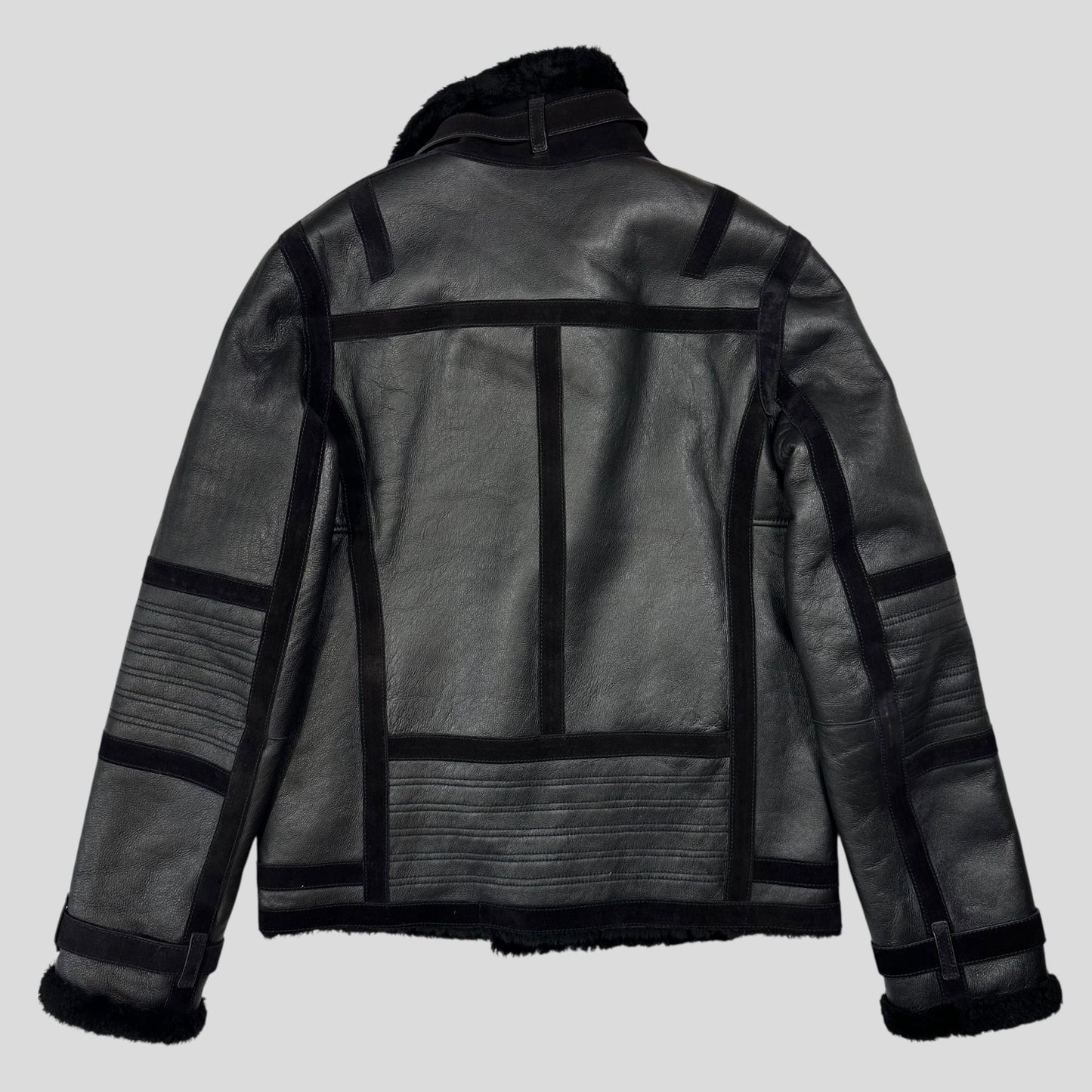 Neil Barrett Leather Lambskin Shearling Asymetrical Biker Jacket - S