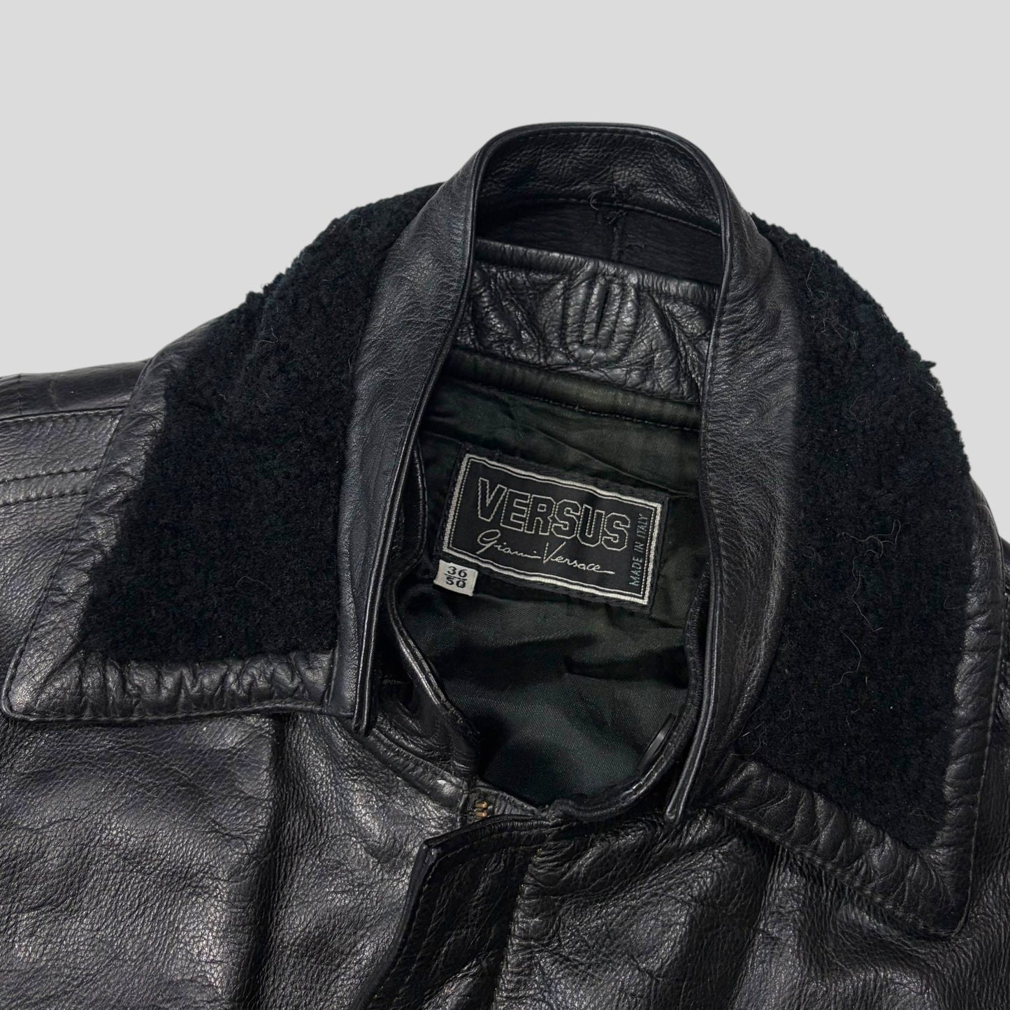 Gianni Versace 90’s Versus Leather Sherpa Flight Jacket - M/L