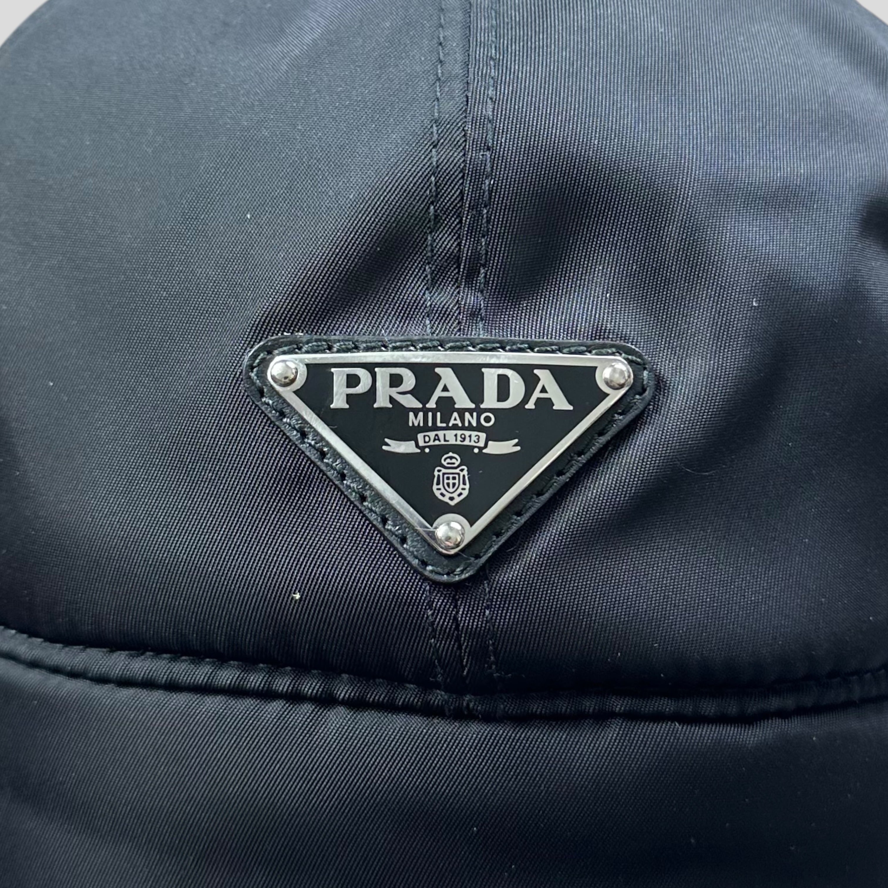 Prada Milano FW19 Mohair & Wool Triangle Logo Nylon Trapper Hat
