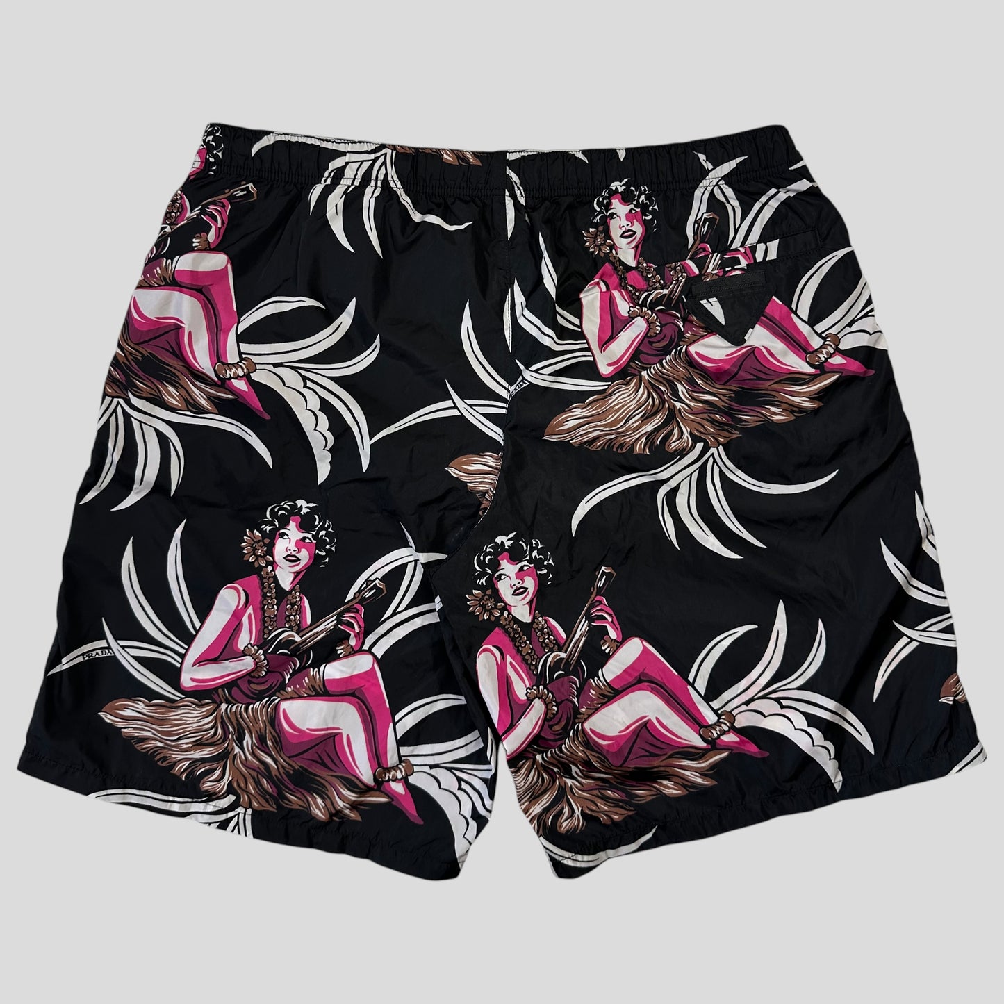 Prada Milano 2018 Hawaii Hula Girl Print Triangle Logo Board Shorts - IT52
