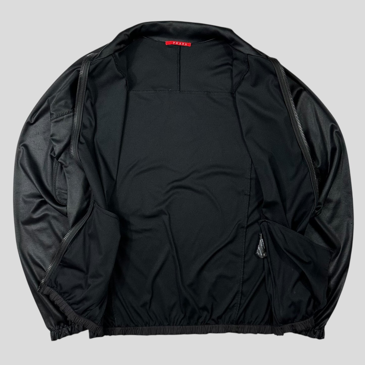 Prada Sport 2007 Jet Black Panelled Soft Polyester Harrington Jacket - M