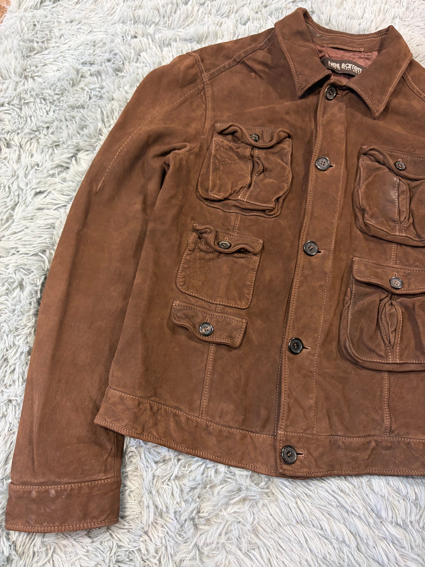 Neil Barrett 2006 Brad Pitt Suede Leather Multipocket Moto Jacket - M