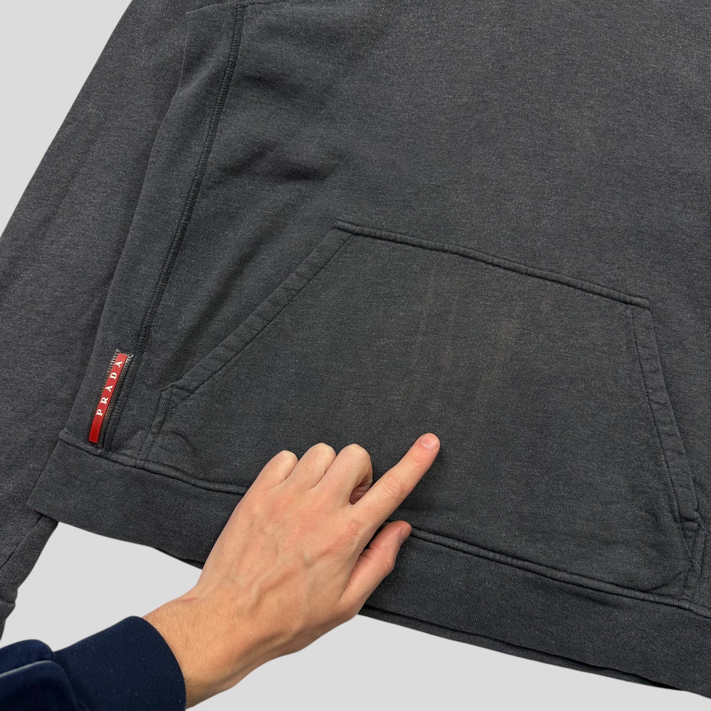 Prada 2014 Red Tab Grey Cotton Pullover Hoodie - M