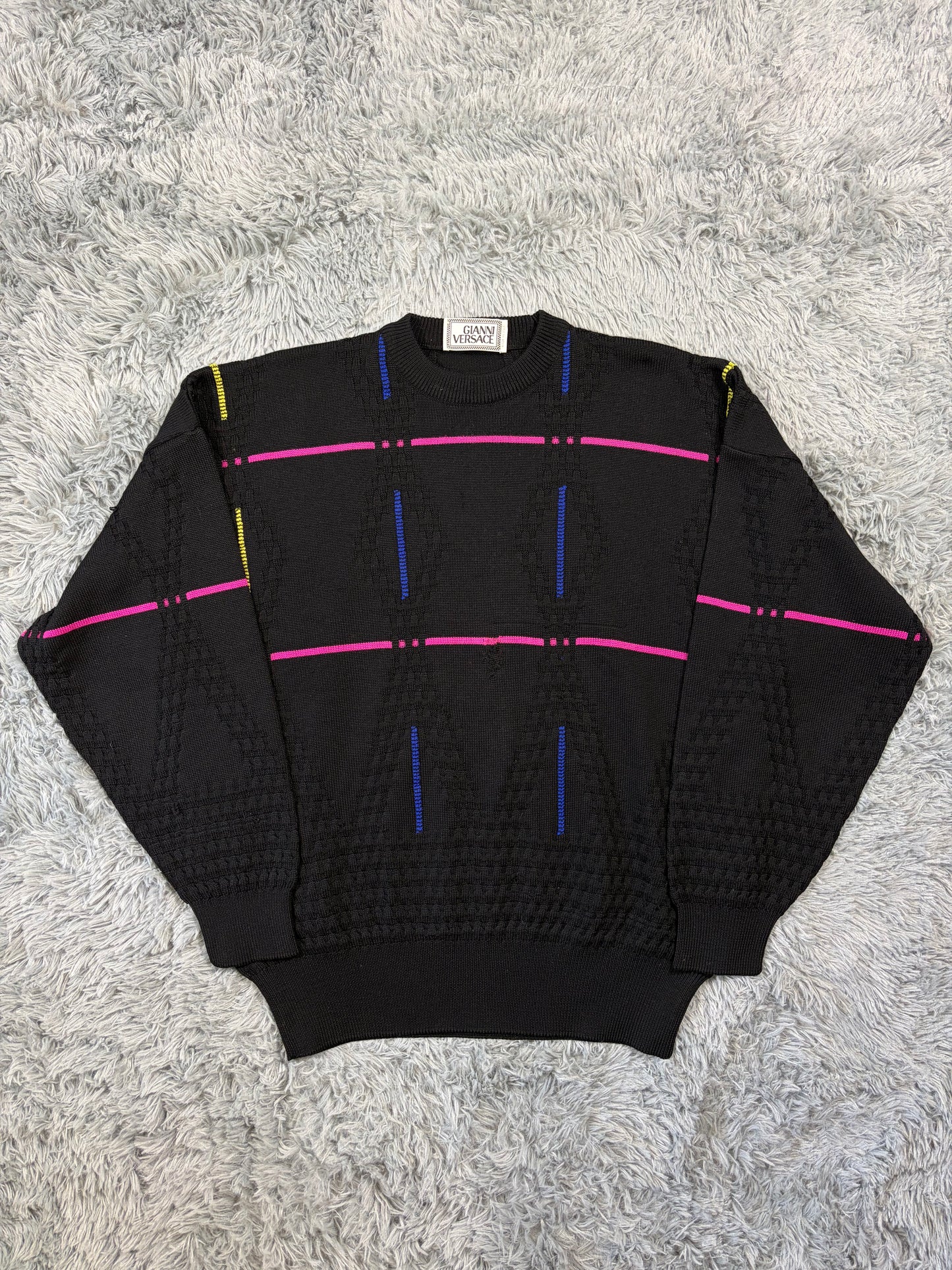Gianni Versace 1991 Lines & Diamonds Geometric Heavy Knit - M/L