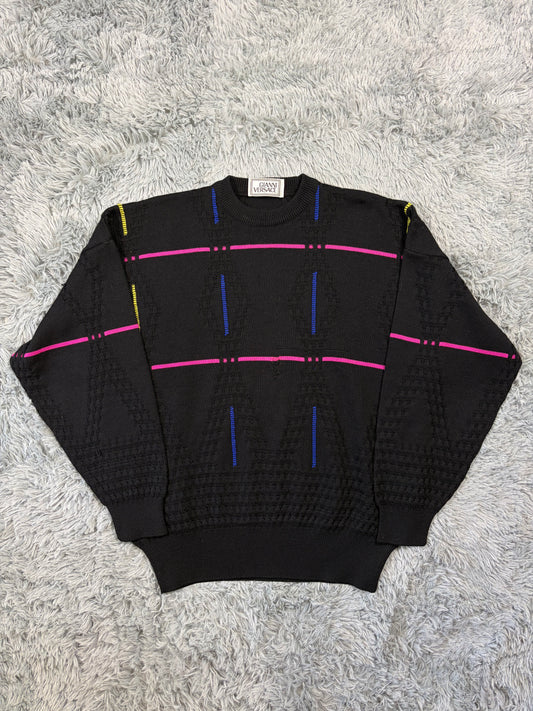 Gianni Versace 1991 Lines & Diamonds Geometric Heavy Knit - M/L