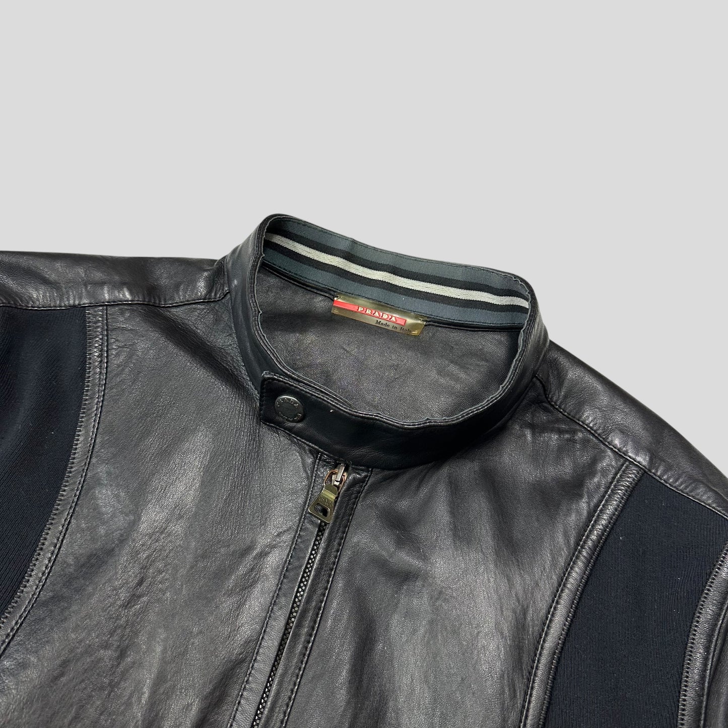 Prada Sport SS00 Leather Biker Curved Panelled Moto Jacket - IT48 (S)