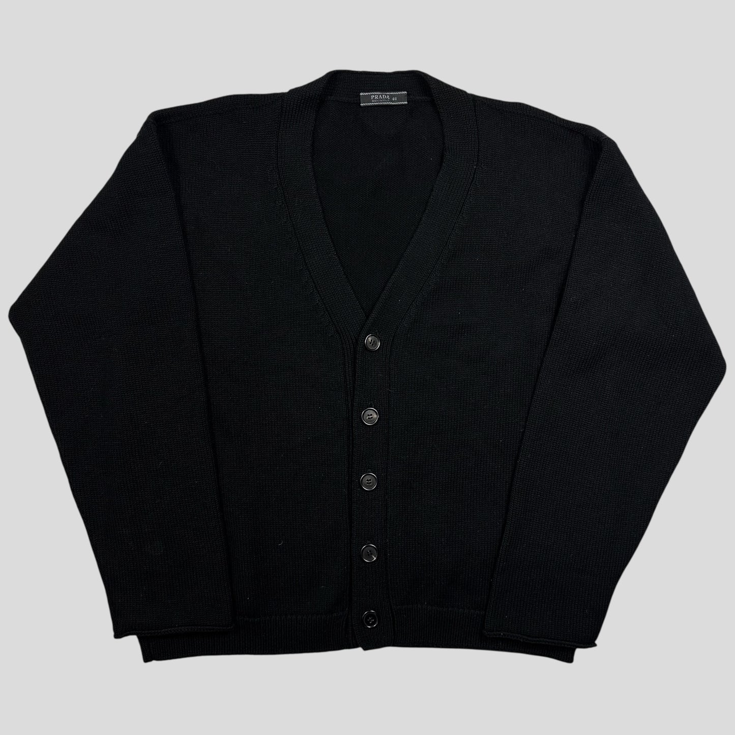 Prada 2021 Triangle Logo Heavyweight Boxy Wool Cardigan - M