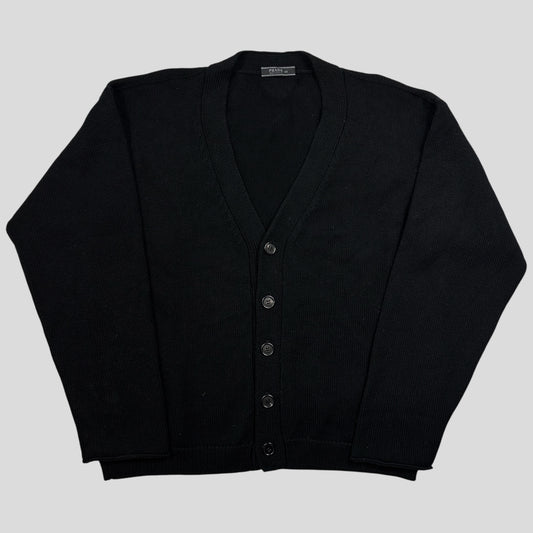 Prada 2021 Triangle Logo Heavyweight Boxy Wool Cardigan - M