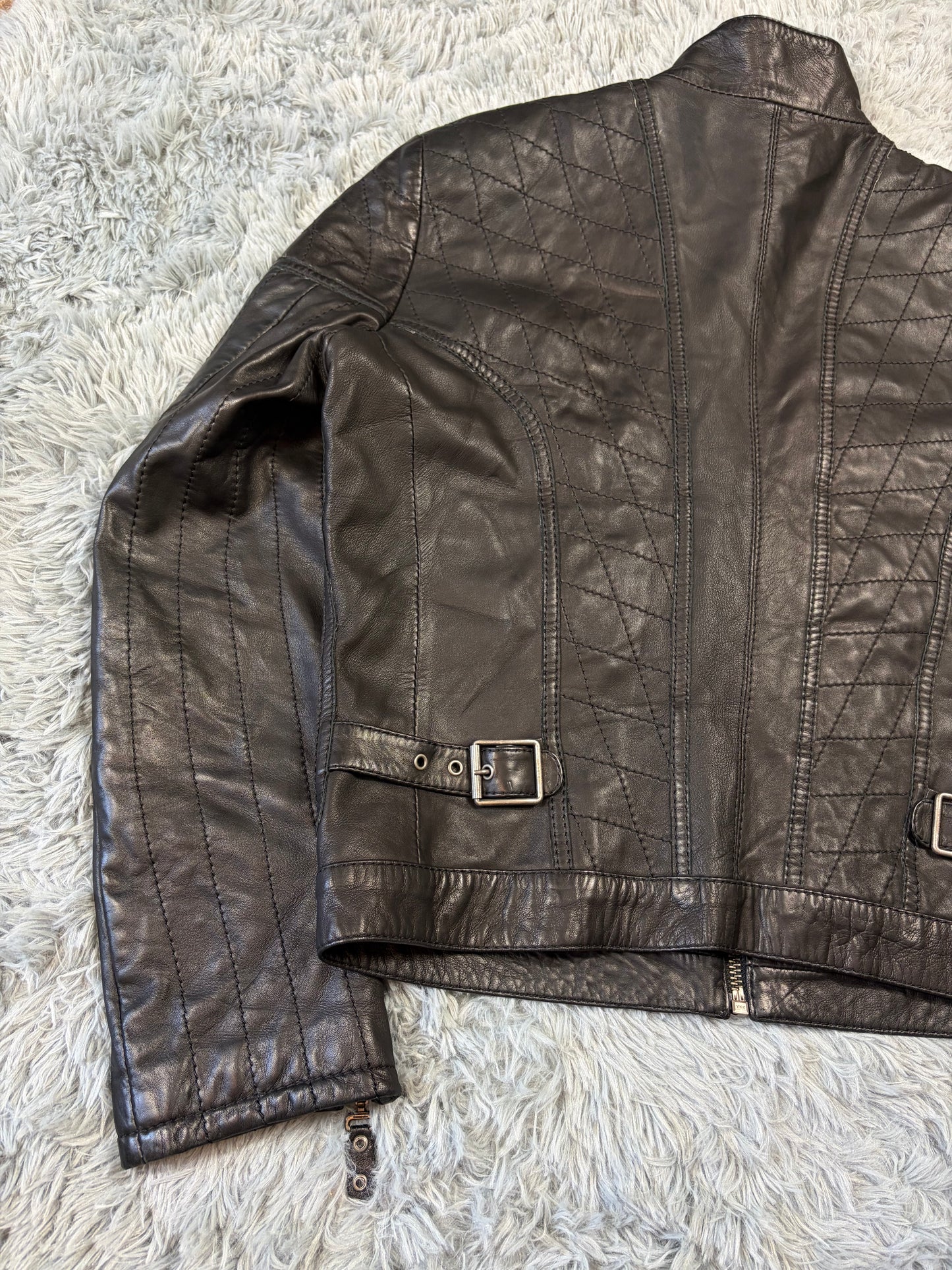 Just Cavalli SS08 Leather Quilted Multipocket Panelled Biker Jacket - L