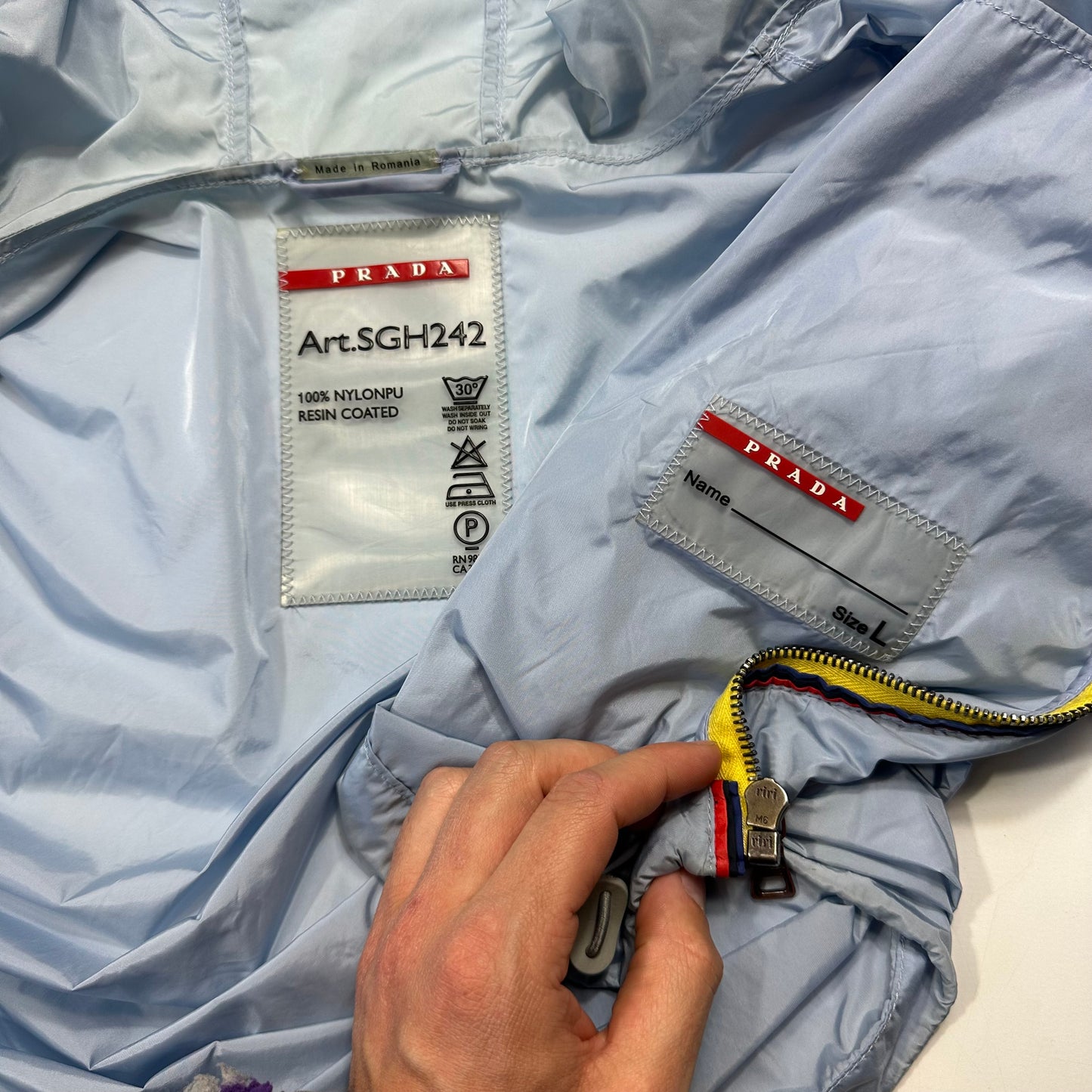 Prada Milano 2010 Baby Blue Contrast Plaque Logo Windbreaker - L