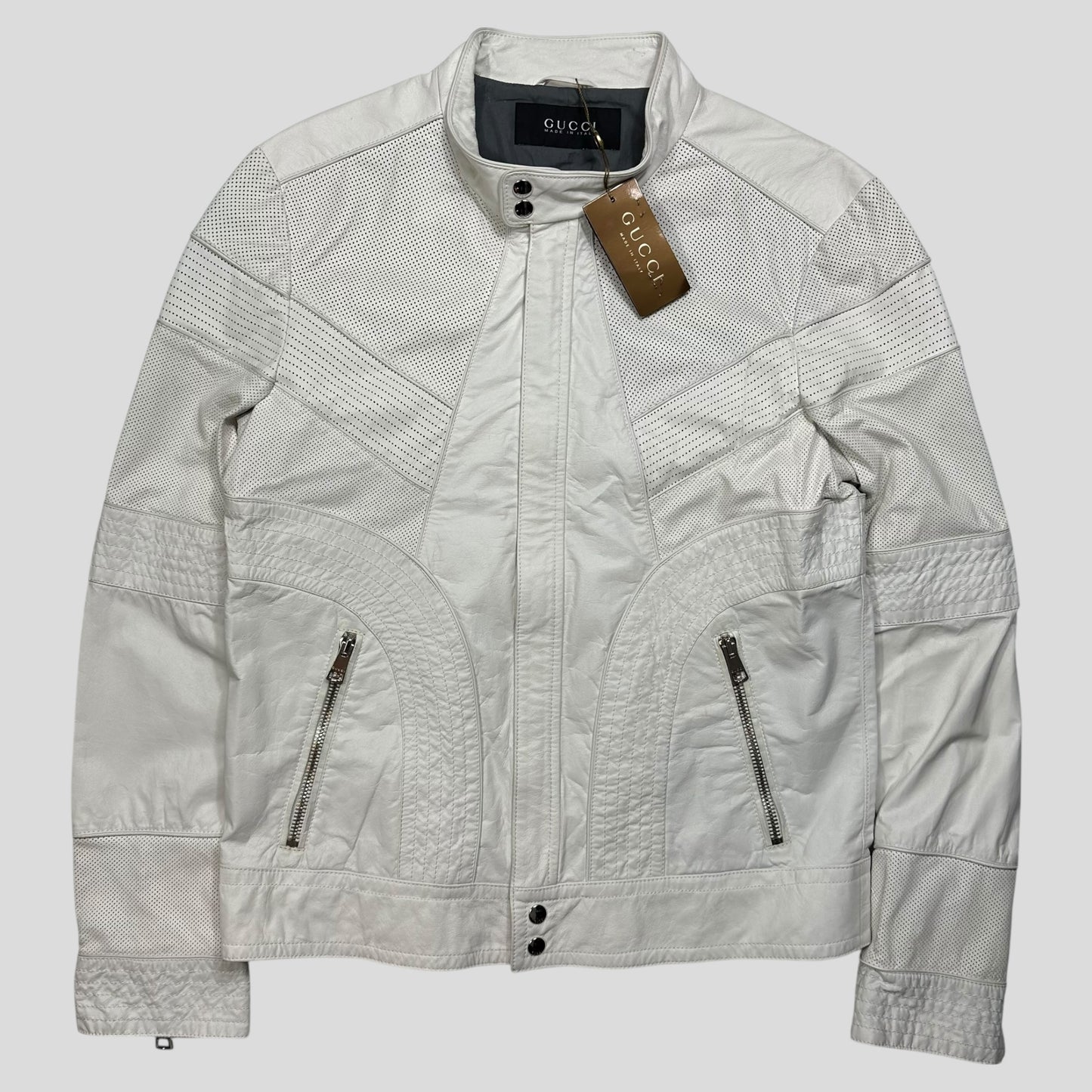 Gucci 2010 Nappa Leather Café Racer Perforated Panelled Biker Jacket - IT52 (M)